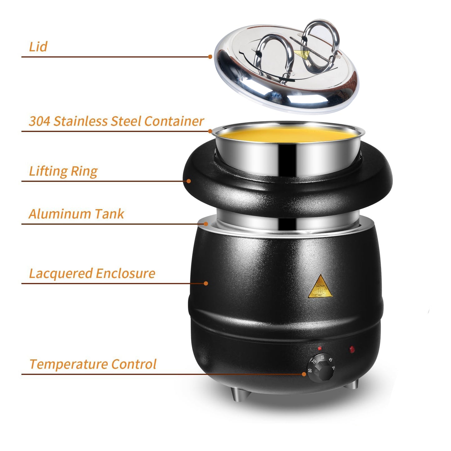 13L Restaurant Electric Buffet Food Warmer Commercial Food Warmers Soup Warmer V324-ELCPOT-13LBK