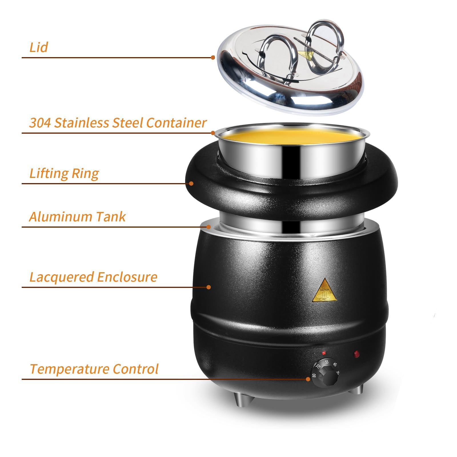 13L Restaurant Electric Buffet Food Warmer Commercial Food Warmers Soup Warmer V324-ELCPOT-13LBK
