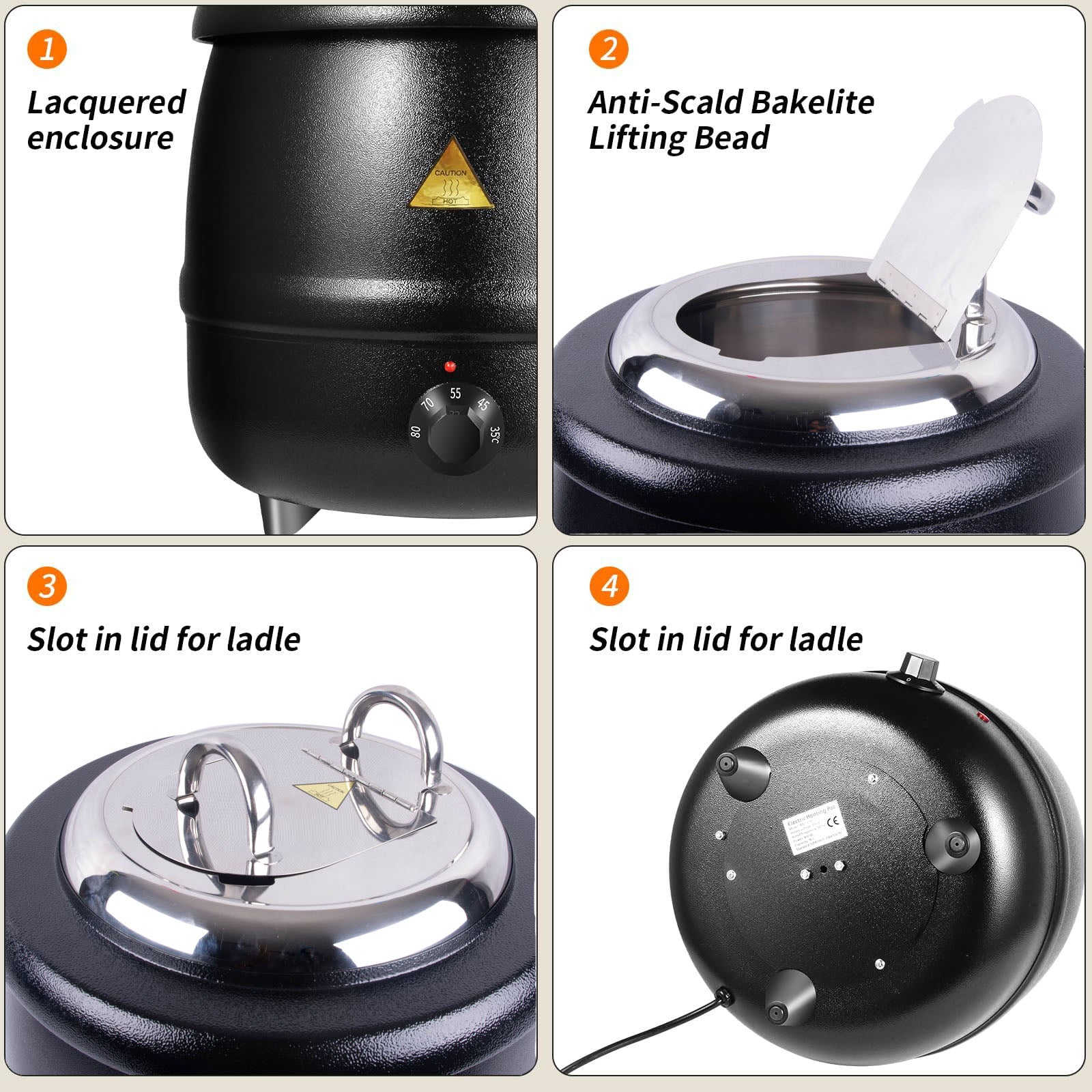 13L Restaurant Electric Buffet Food Warmer Commercial Food Warmers Soup Warmer V324-ELCPOT-13LBK