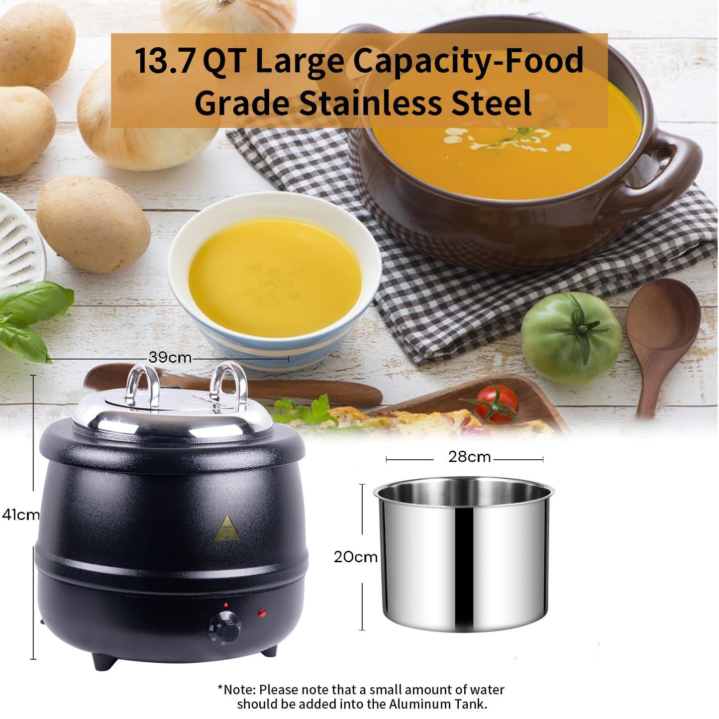 13L Restaurant Electric Buffet Food Warmer Commercial Food Warmers Soup Warmer V324-ELCPOT-13LBK