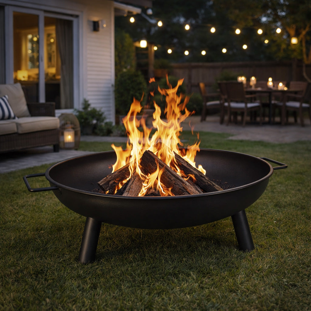 Outdoor Fire Pit 68cm Steel Fire Bowl Wood Burning Portable Heater Backyard Camping BBQ with Handles V324-FPIT580