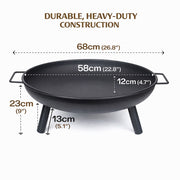Outdoor Fire Pit 68cm Steel Fire Bowl Wood Burning Portable Heater Backyard Camping BBQ with Handles V324-FPIT580