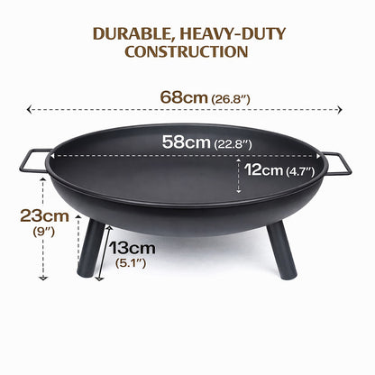 Outdoor Fire Pit 68cm Steel Fire Bowl Wood Burning Portable Heater Backyard Camping BBQ with Handles V324-FPIT580