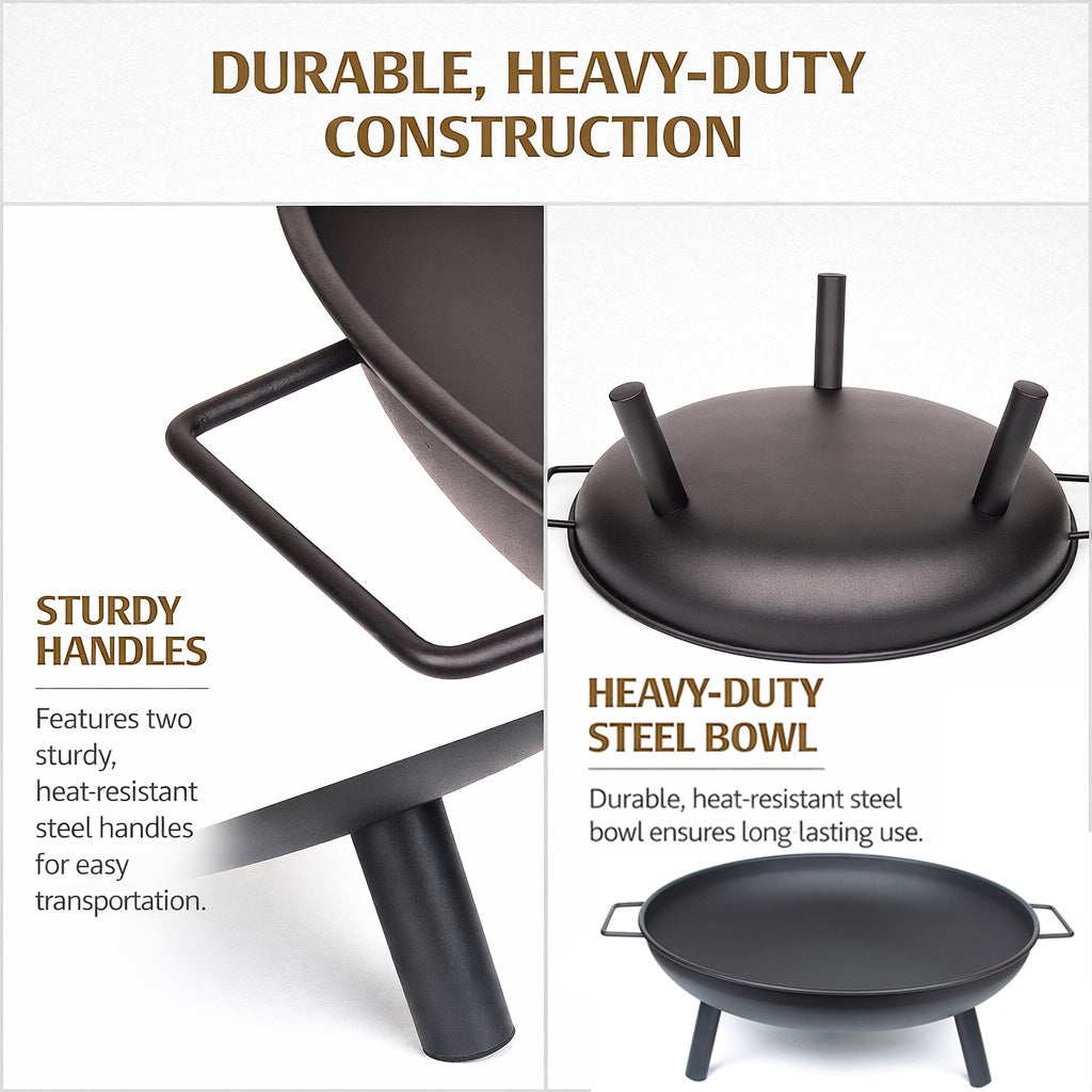 Outdoor Fire Pit 68cm Steel Fire Bowl Wood Burning Portable Heater Backyard Camping BBQ with Handles V324-FPIT580