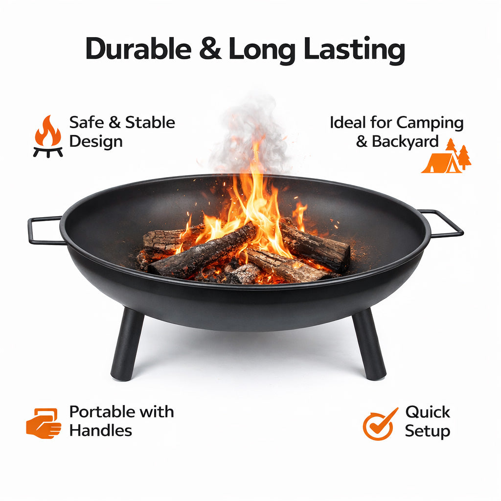 Outdoor Fire Pit 68cm Steel Fire Bowl Wood Burning Portable Heater Backyard Camping BBQ with Handles V324-FPIT580