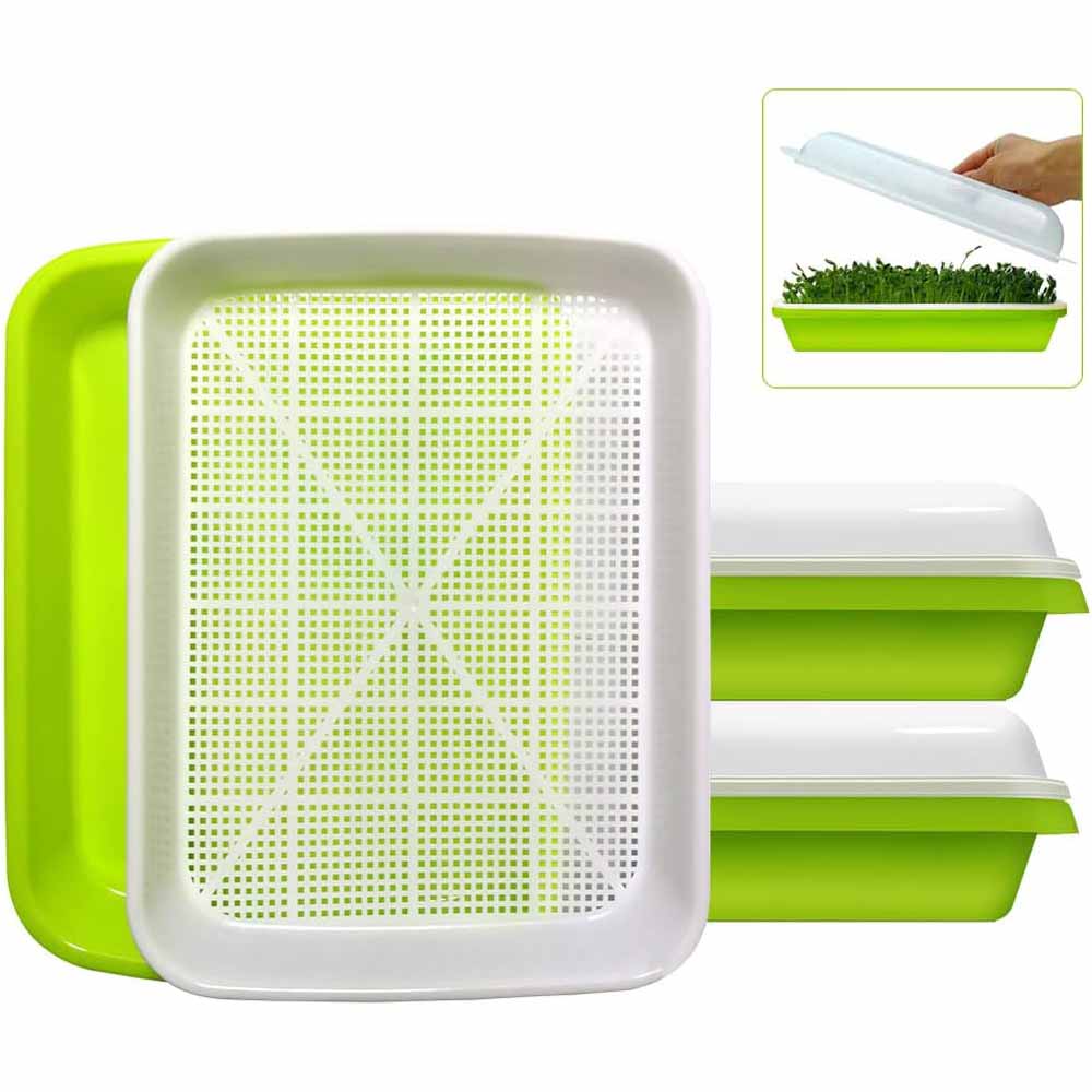 2-Pack Seed Sprouter Trays with Lids BPA-Free, Soil-Free Wheatgrass Growing Kit for Beans, Sprouts, V324-GD-2XSPRTRAY