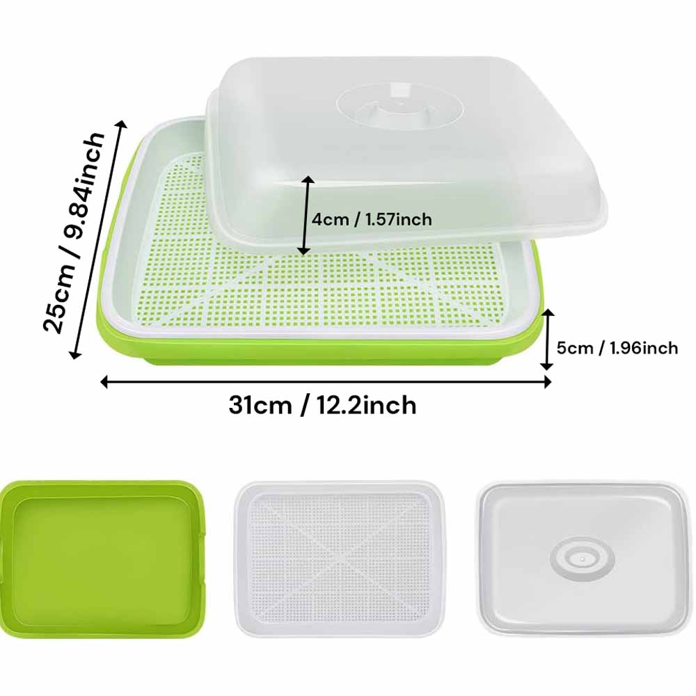 2-Pack Seed Sprouter Trays with Lids BPA-Free, Soil-Free Wheatgrass Growing Kit for Beans, Sprouts, V324-GD-2XSPRTRAY