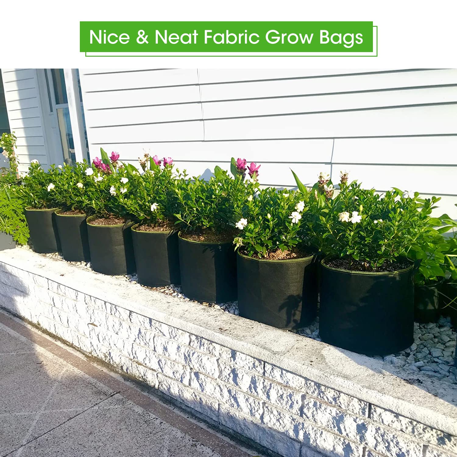 5-Pack 10 Gallons Plant Grow Bag Flower Container Pots with Handles Garden Planter V324-GD-5XGROWBG10G