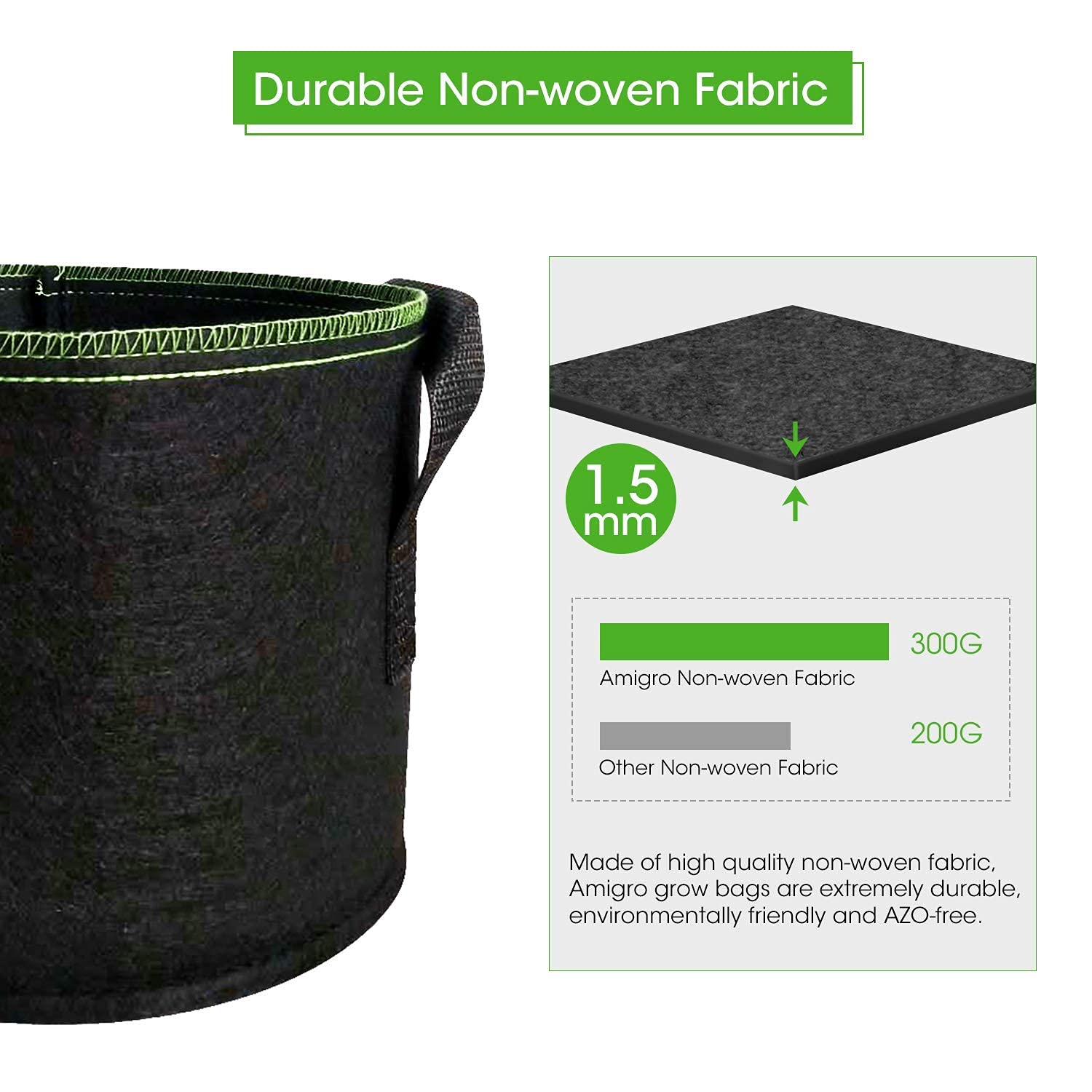 5-Pack 10 Gallons Plant Grow Bag Flower Container Pots with Handles Garden Planter V324-GD-5XGROWBG10G