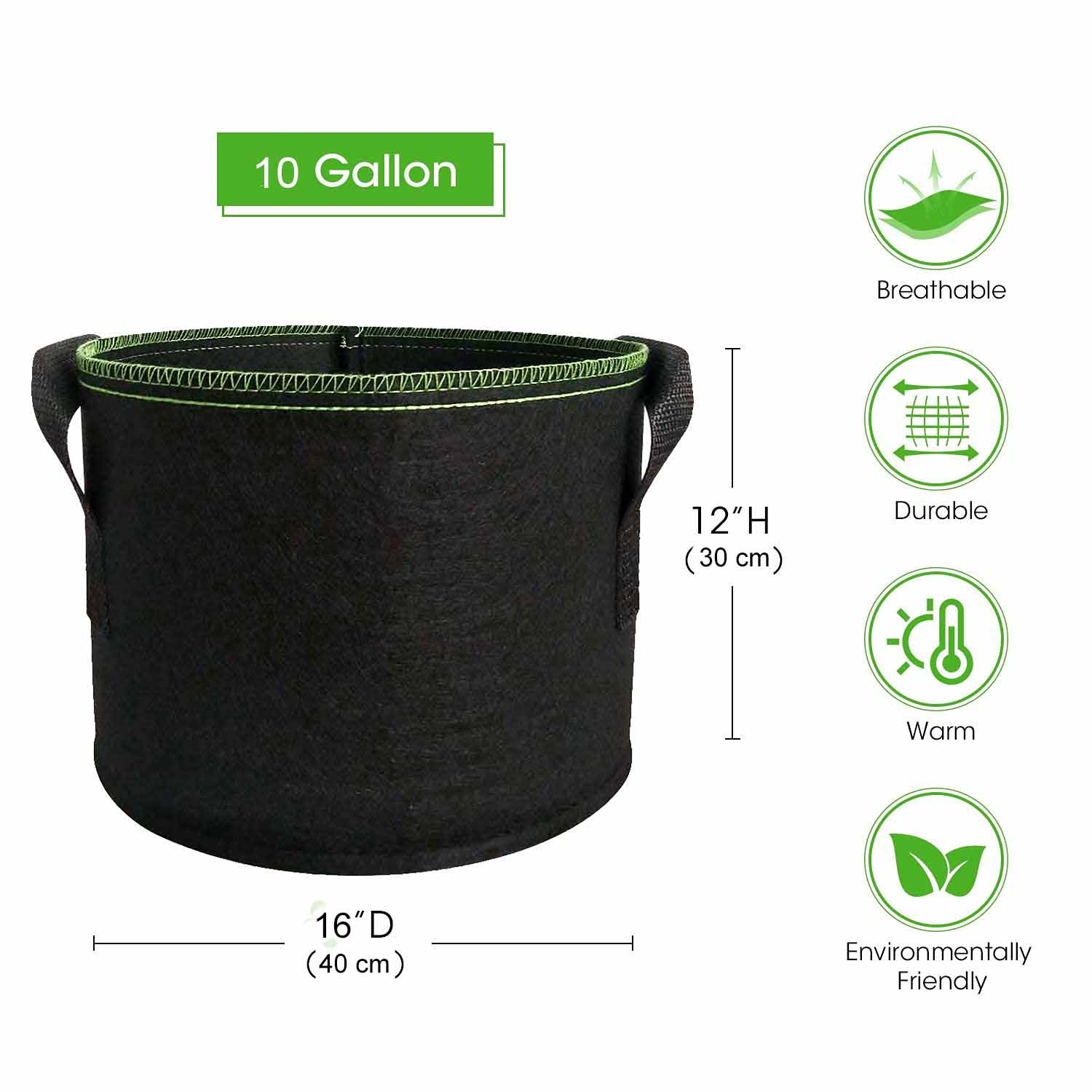 5-Pack 10 Gallons Plant Grow Bag Flower Container Pots with Handles Garden Planter V324-GD-5XGROWBG10G