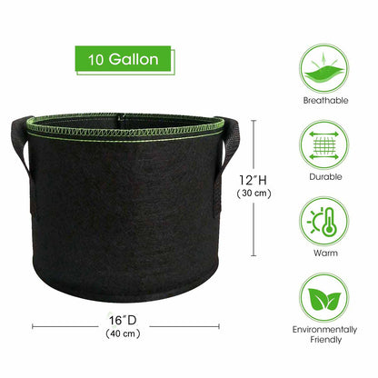 5-Pack 10 Gallons Plant Grow Bag Flower Container Pots with Handles Garden Planter V324-GD-5XGROWBG10G