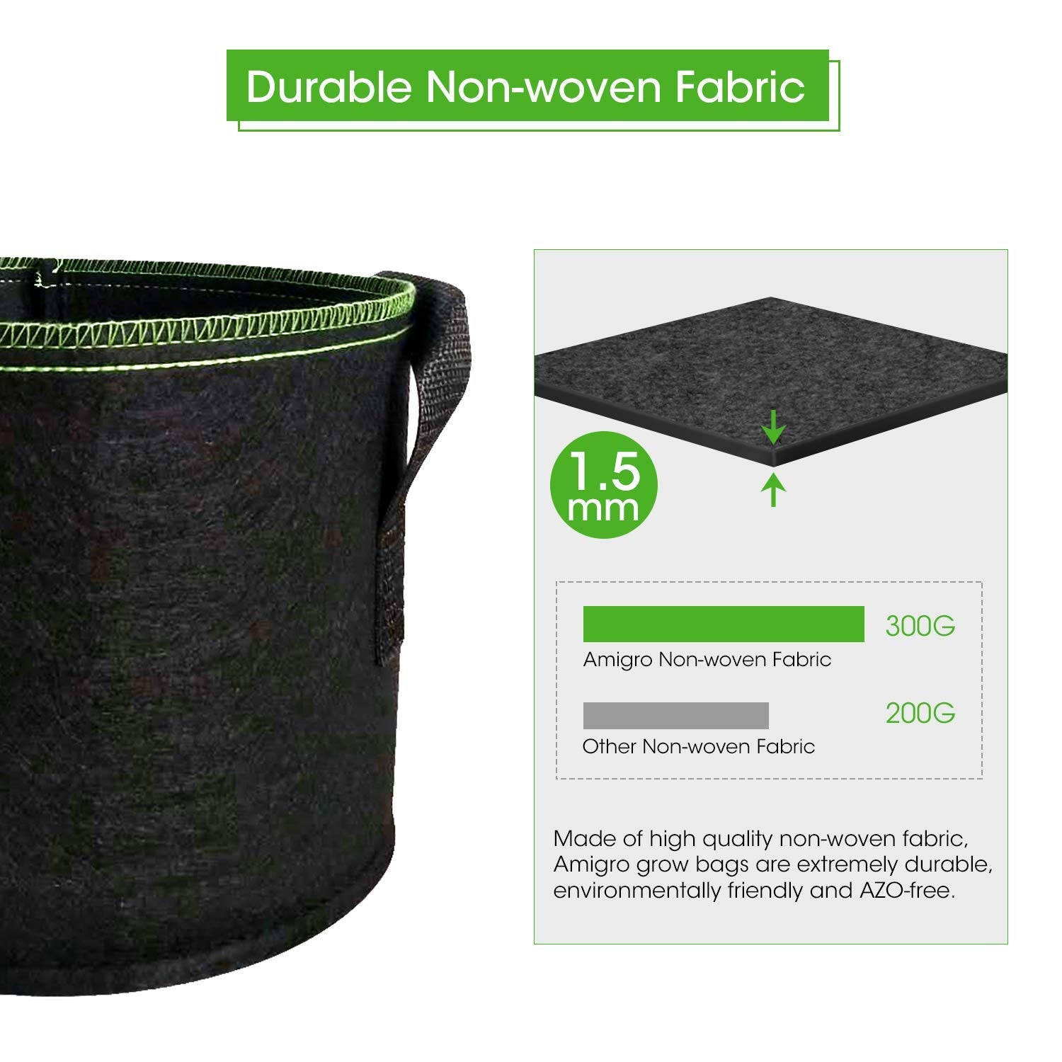 5-Pack 5 Gallons Plant Grow Bag Flower Container Pots with Handles Garden Planter V324-GD-5XGROWBG7G