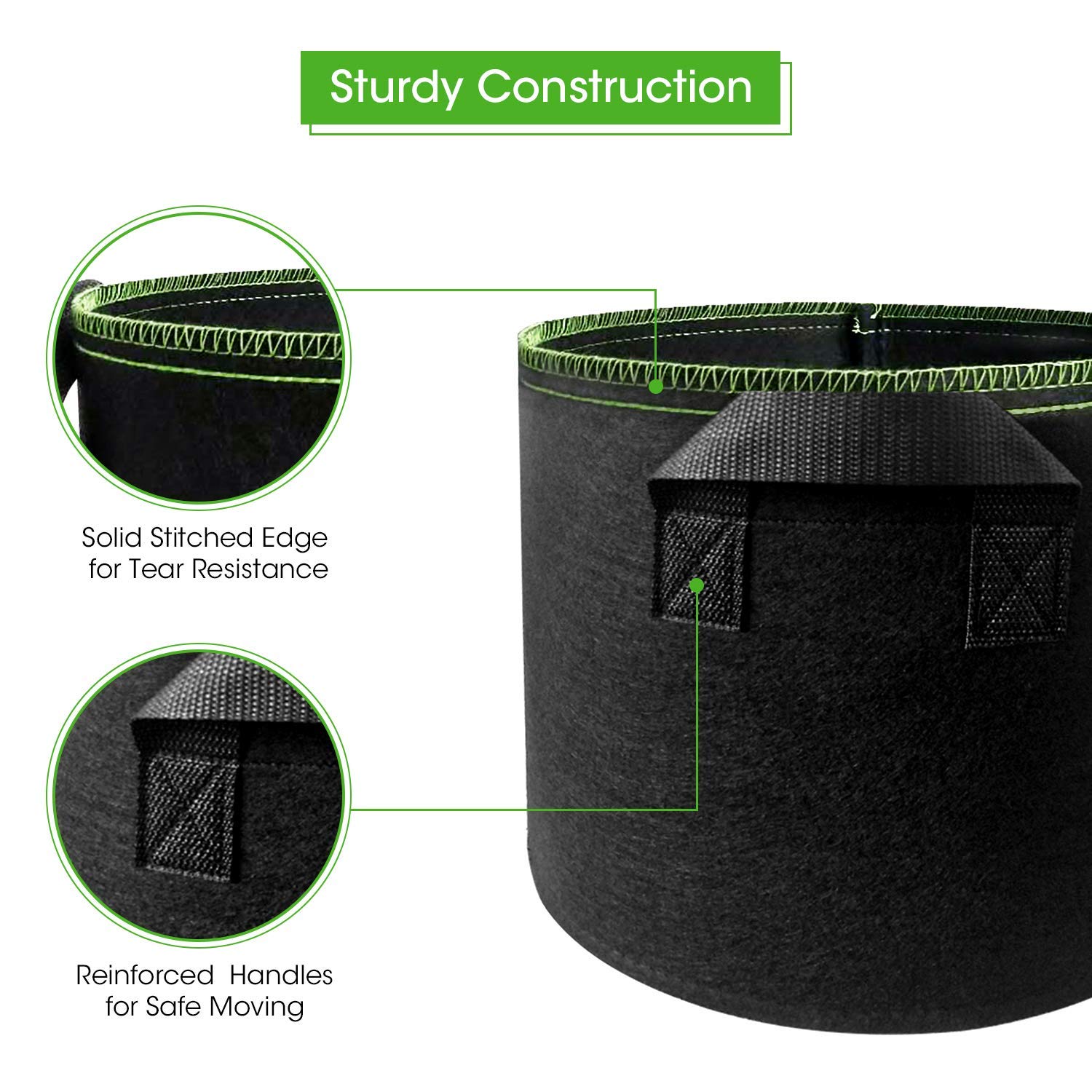 5-Pack 5 Gallons Plant Grow Bag Flower Container Pots with Handles Garden Planter V324-GD-5XGROWBG7G