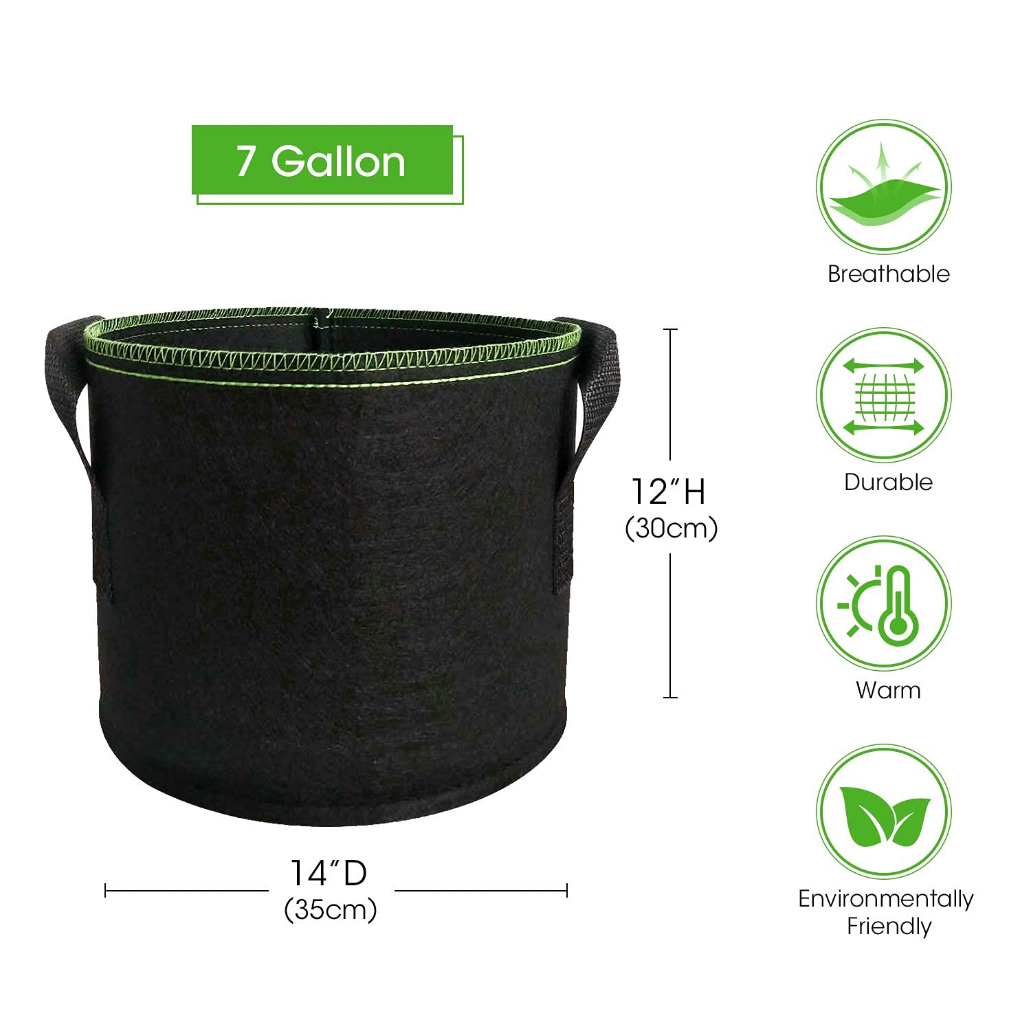 5-Pack 5 Gallons Plant Grow Bag Flower Container Pots with Handles Garden Planter V324-GD-5XGROWBG7G