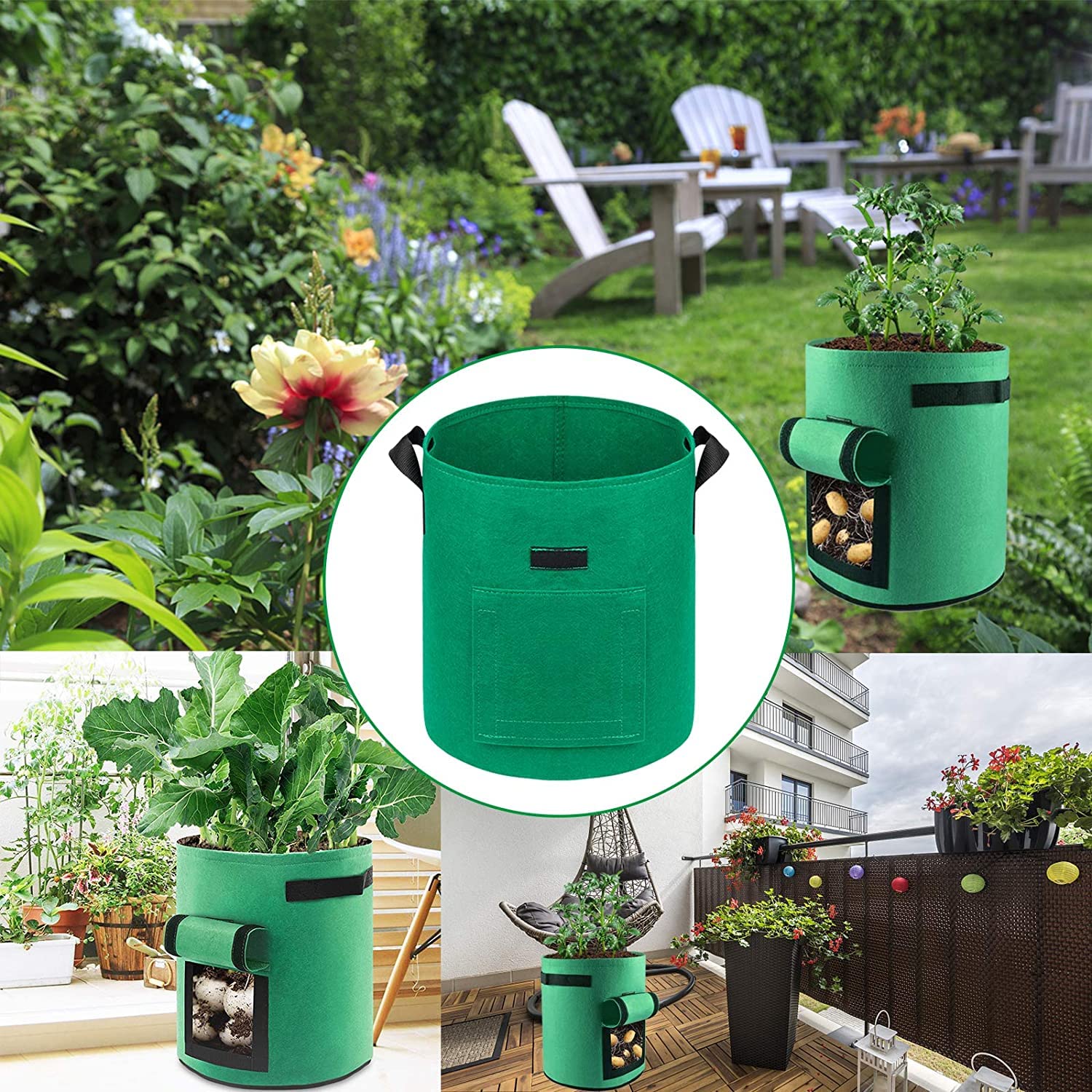 5-Pack 5 Gallons Plant Grow Bag Potato Container Pots with Handles Garden Planter V324-GD-5XPOGROWBG7G