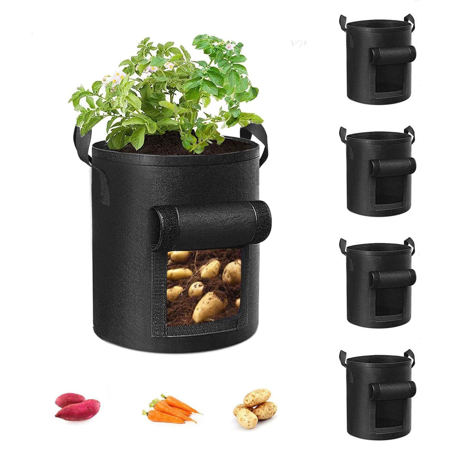5-Pack 7 Gallons Plant Grow Bag Potato Container Pots with Handles Garden Planter Black V324-GD-5XPOGROWBG7GBK