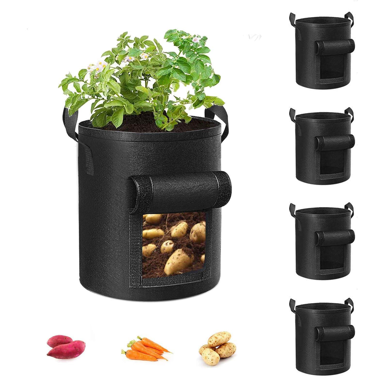 5-Pack 7 Gallons Plant Grow Bag Potato Container Pots with Handles Garden Planter Black V324-GD-5XPOGROWBG7GBK