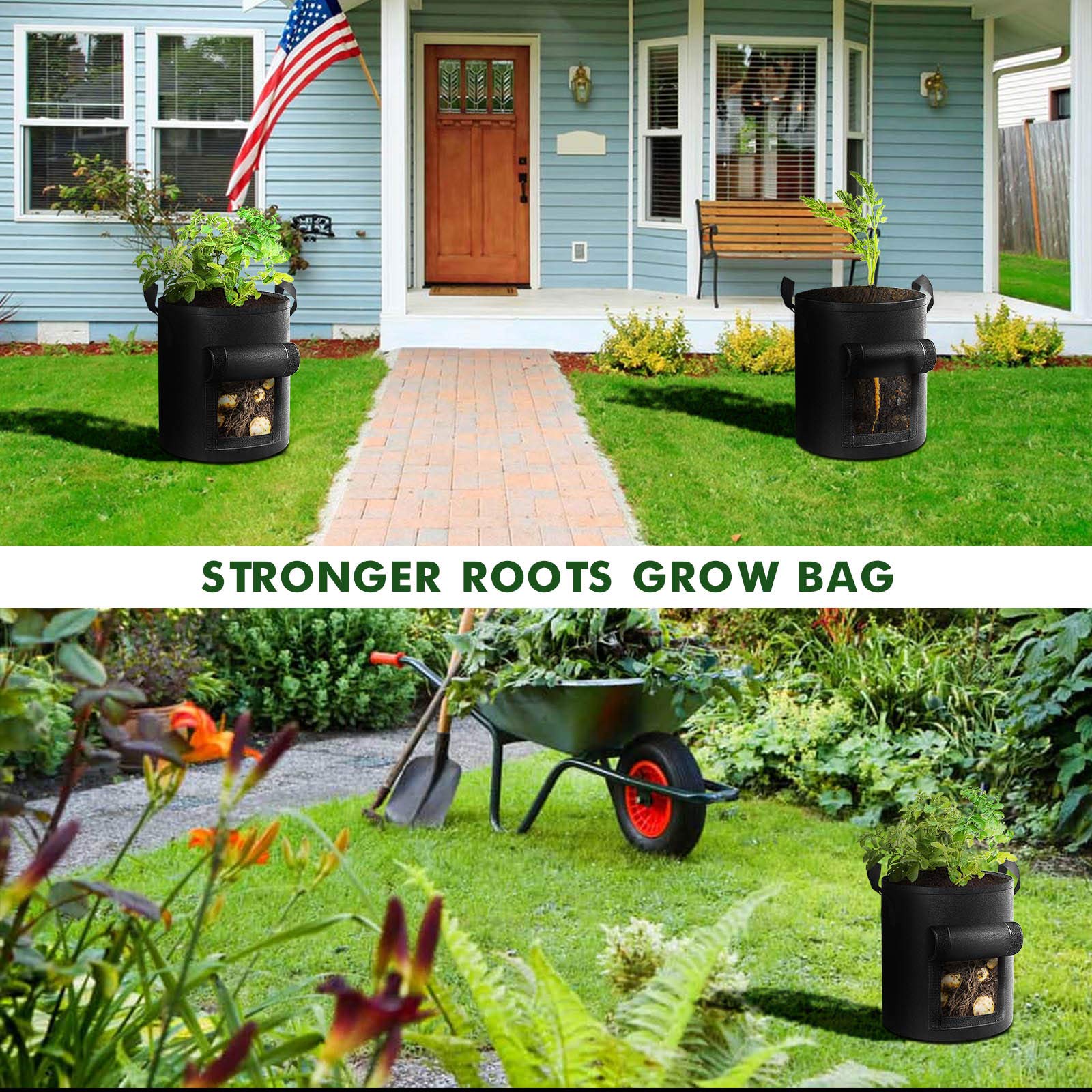 5-Pack 7 Gallons Plant Grow Bag Potato Container Pots with Handles Garden Planter Black V324-GD-5XPOGROWBG7GBK