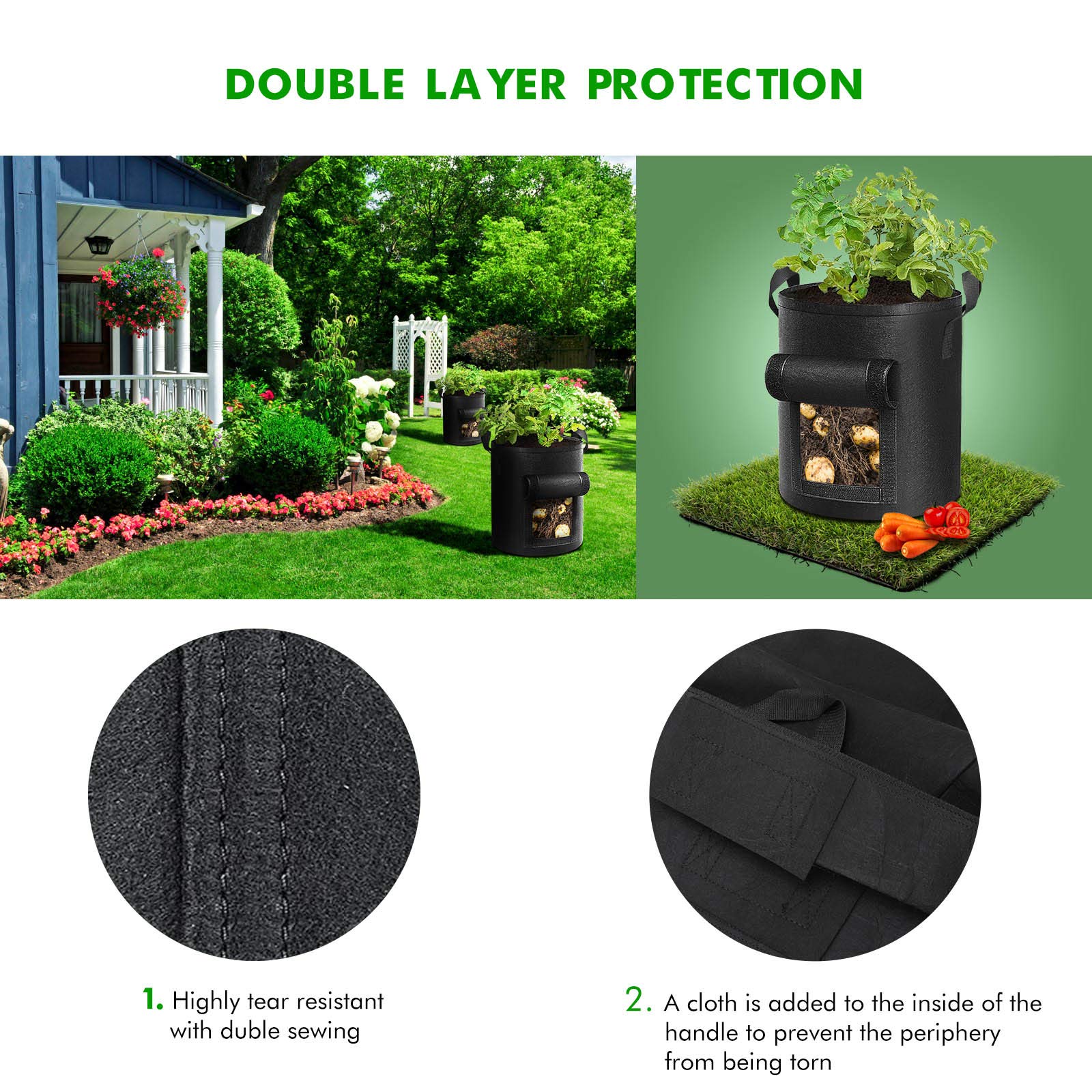 5-Pack 7 Gallons Plant Grow Bag Potato Container Pots with Handles Garden Planter Black V324-GD-5XPOGROWBG7GBK