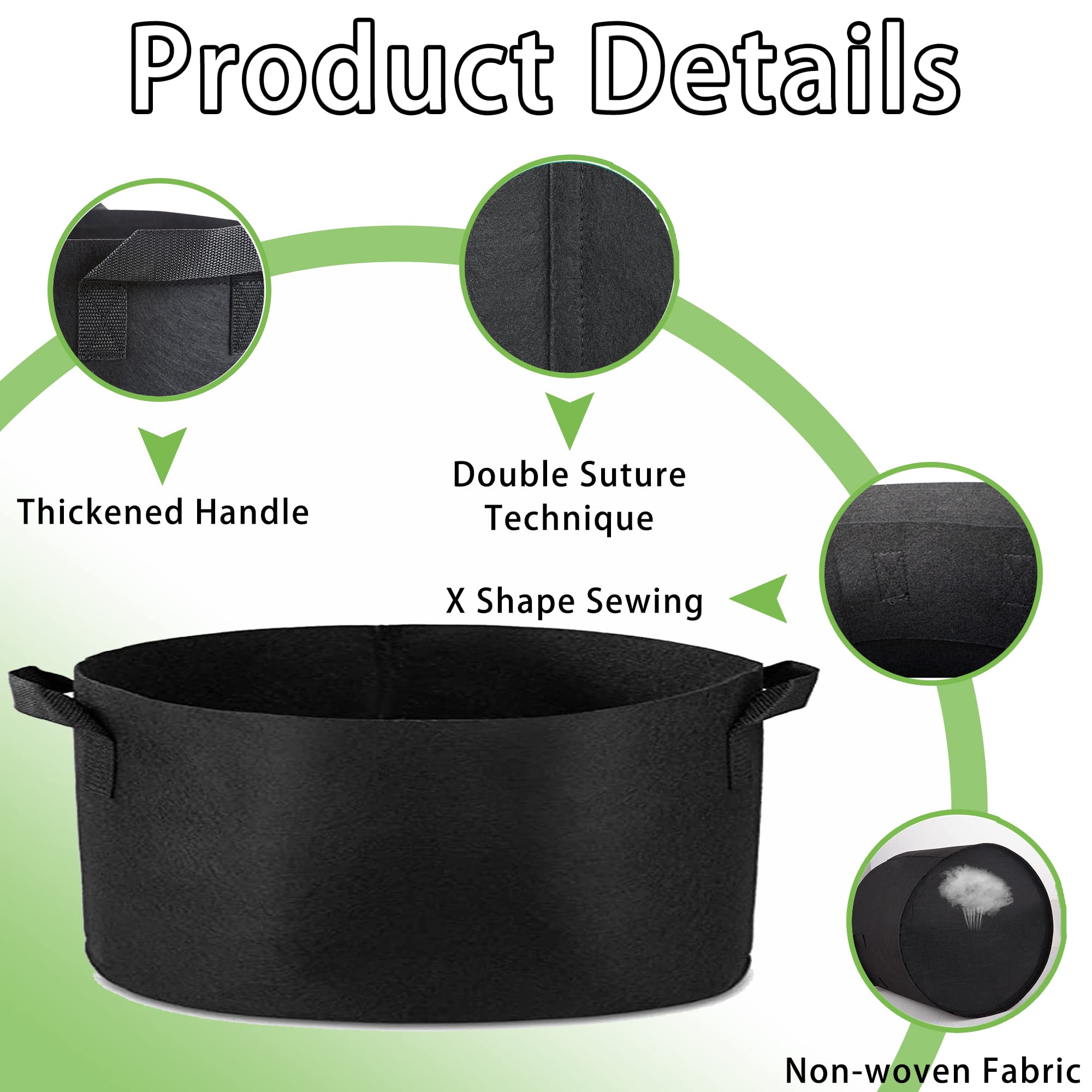 1 Pack 200 Gallon 125cm 60cm Grow Bag Heavy Duty Thickened Plant Pots with Handles for Farming Gardening Tree V324-GD-GROWBG12560CM