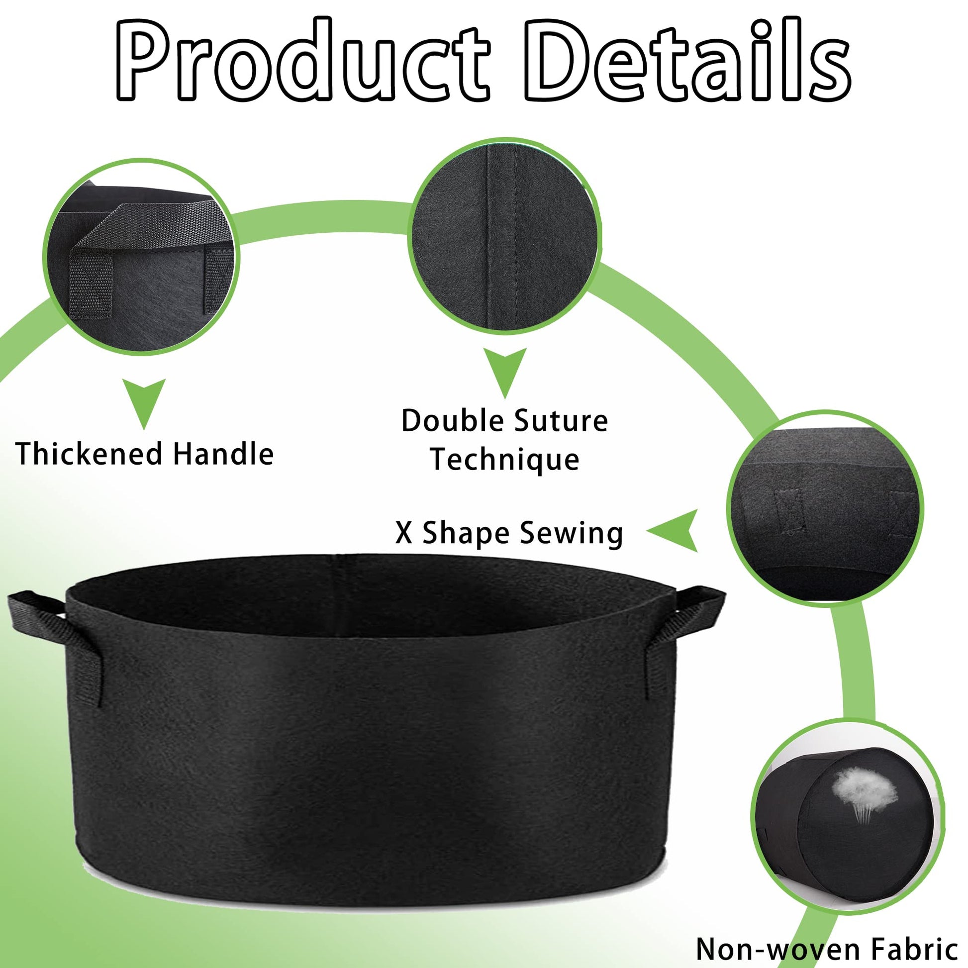1 Pack 400 Gallon 180cm 60cm Grow Bag Heavy Duty Thickened Plant Pots with Handles for Farming Gardening Tree V324-GD-GROWBG18060CM