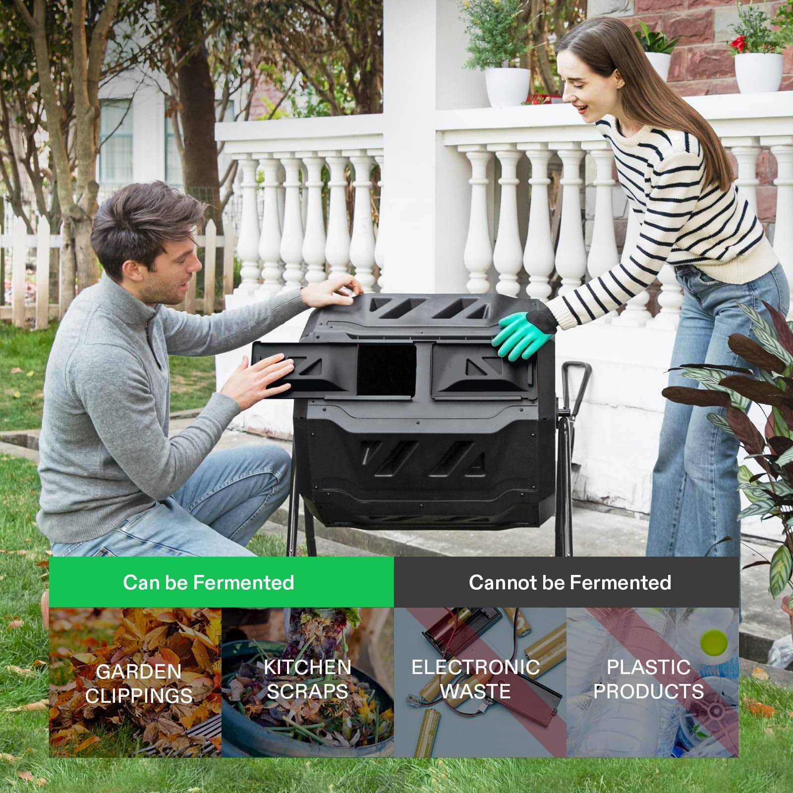 160L Large Outdoor Compost Bin Dual Chamber Tumbling Composter Tumbler Rotating V324-GDCOBIN-160L