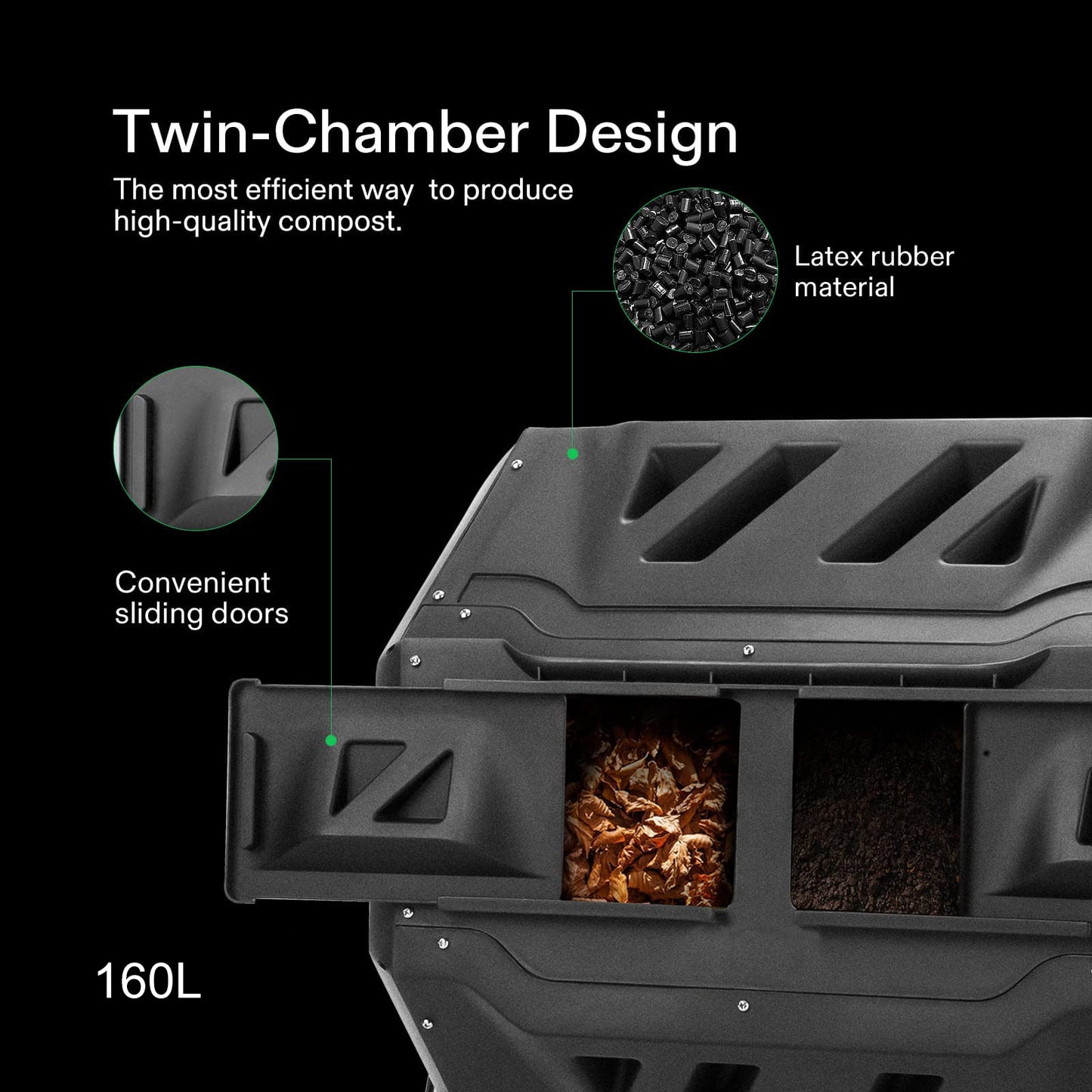 160L Large Outdoor Compost Bin Dual Chamber Tumbling Composter Tumbler Rotating V324-GDCOBIN-160L