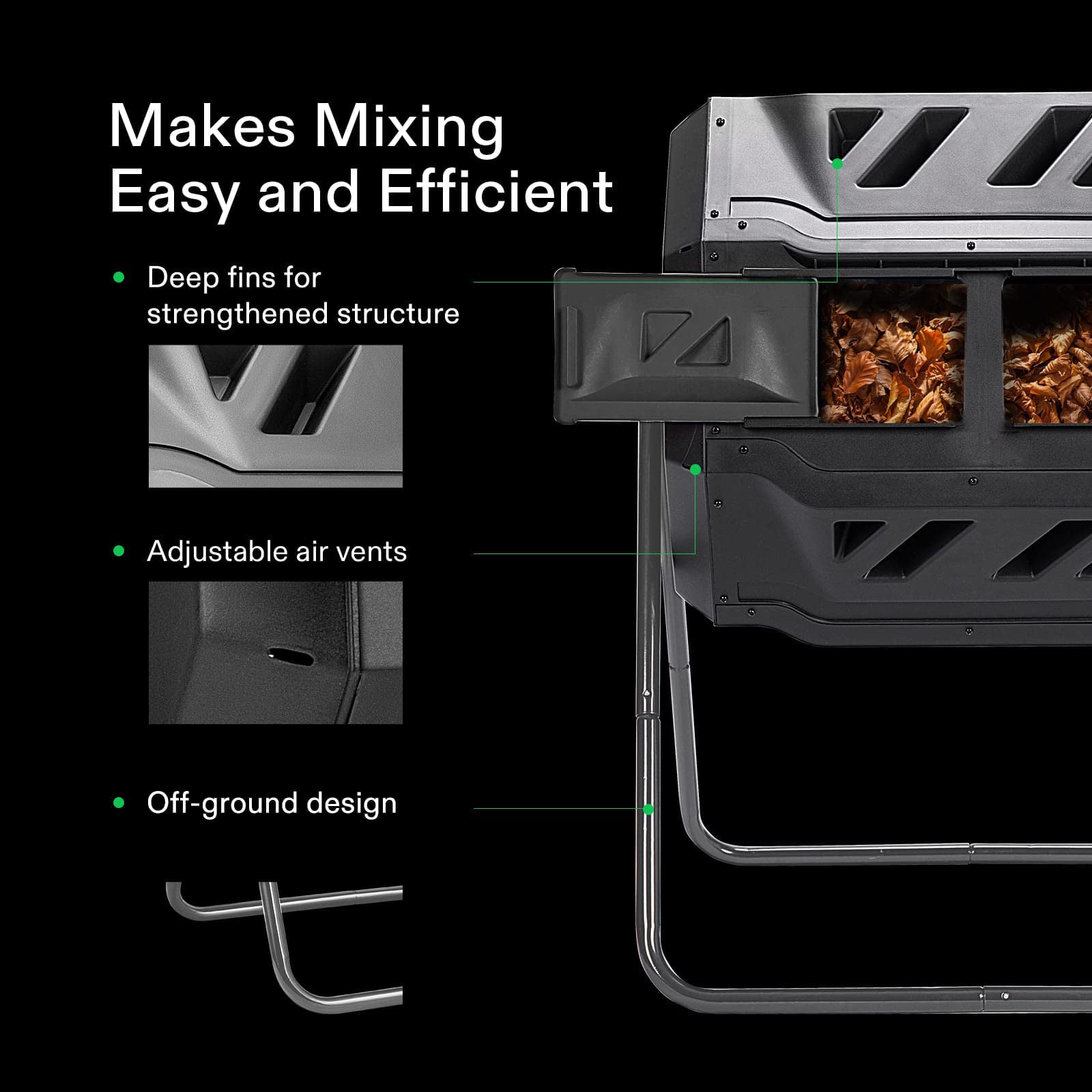 160L Large Outdoor Compost Bin Dual Chamber Tumbling Composter Tumbler Rotating V324-GDCOBIN-160L