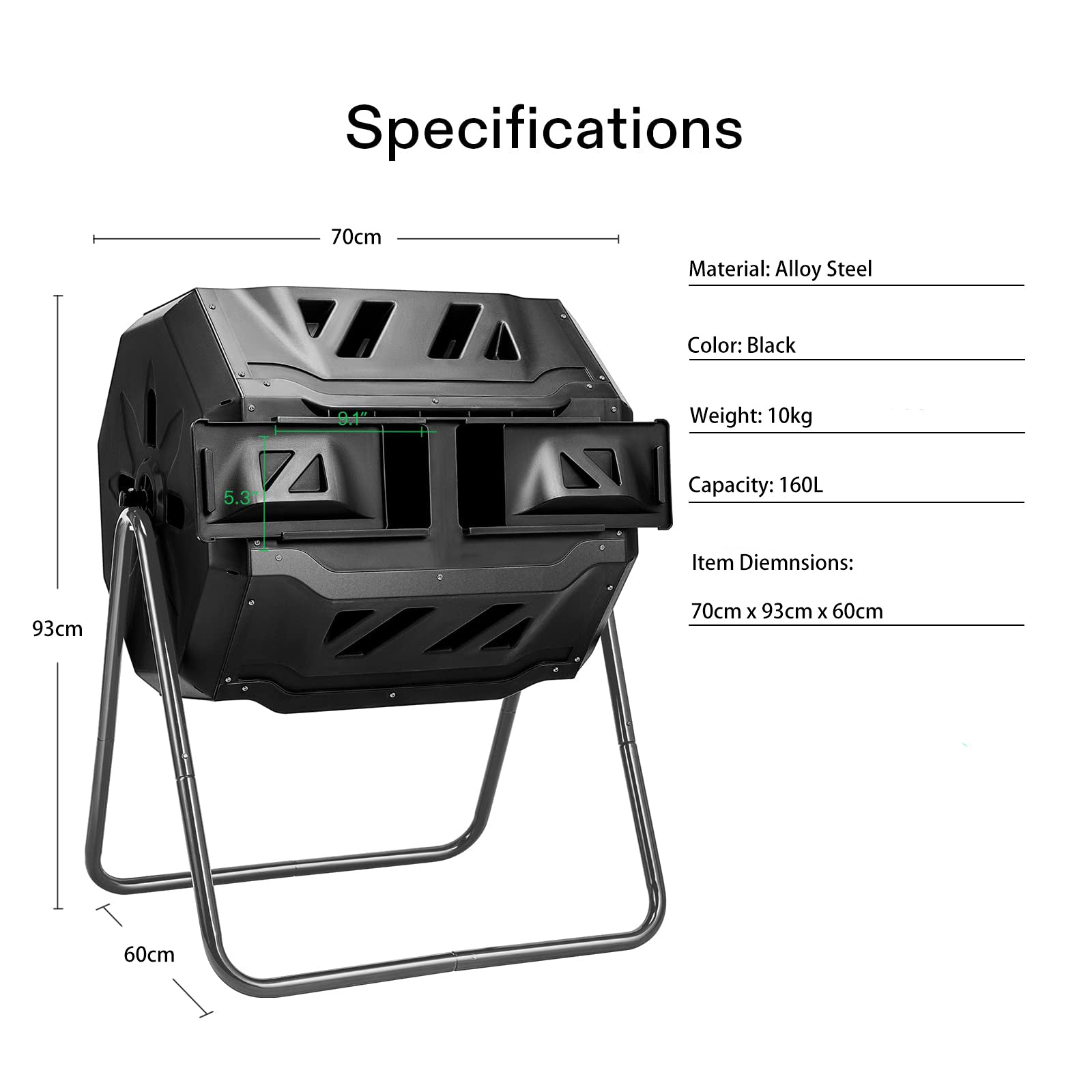 160L Large Outdoor Compost Bin Dual Chamber Tumbling Composter Tumbler Rotating V324-GDCOBIN-160L
