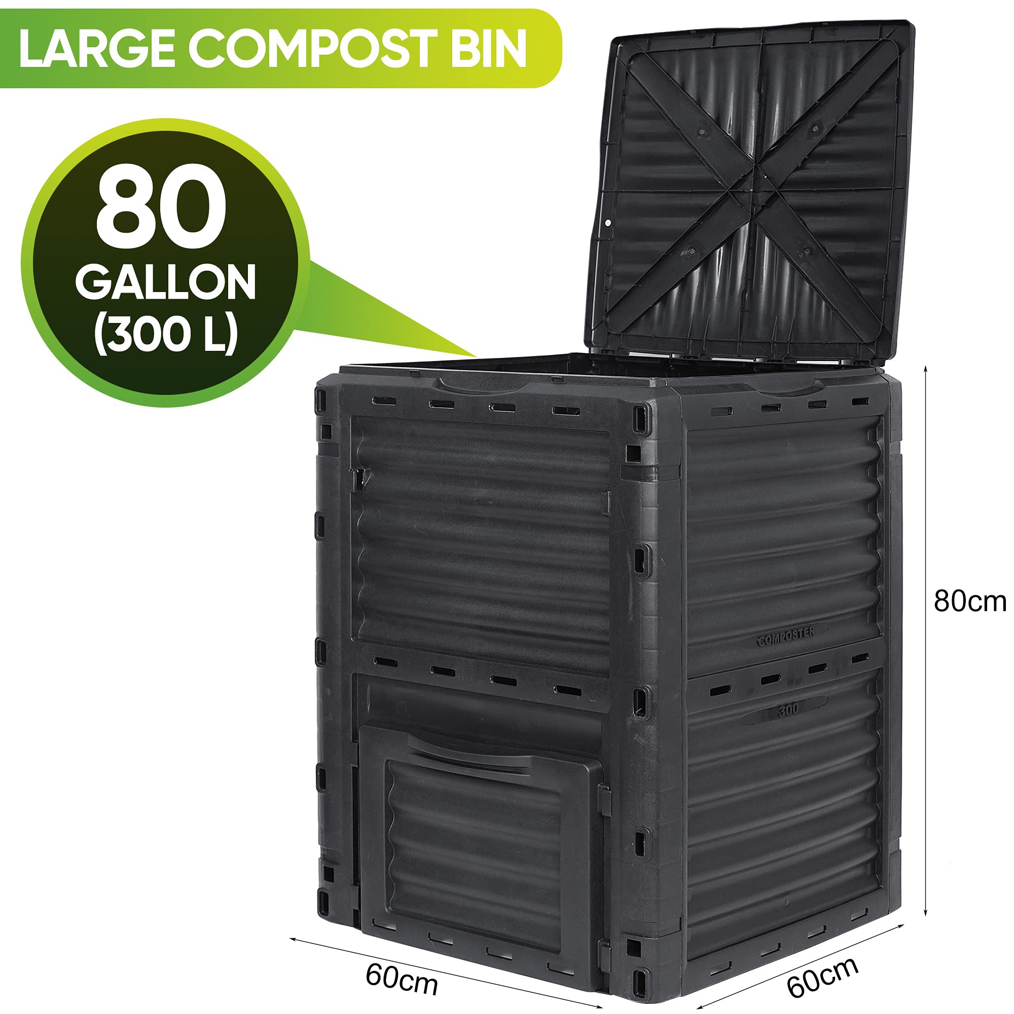 300L Large Garden Outdoor Compost Bin Composter BPA Free Compost Barrel V324-GDCOBIN-300L