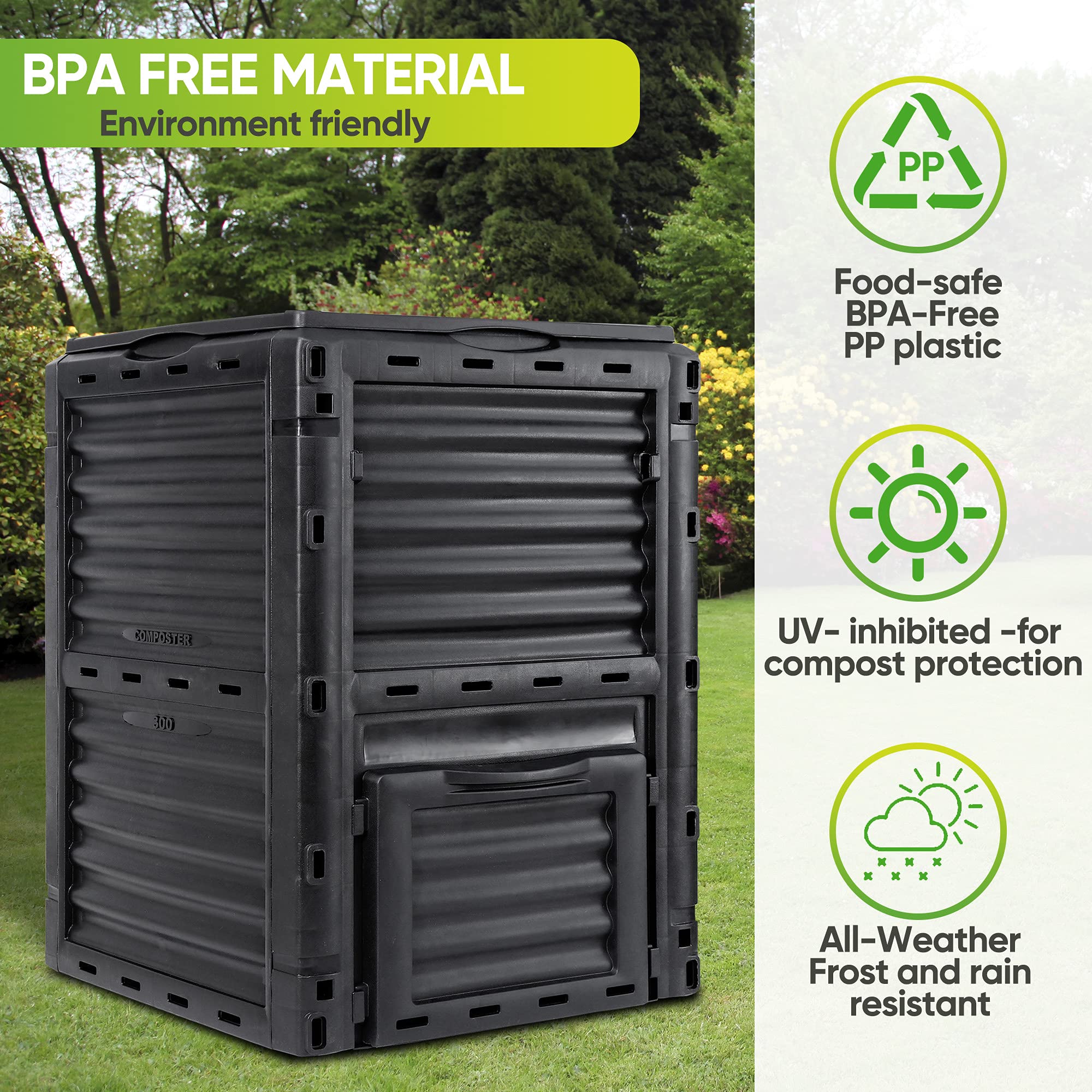 300L Large Garden Outdoor Compost Bin Composter BPA Free Compost Barrel V324-GDCOBIN-300L