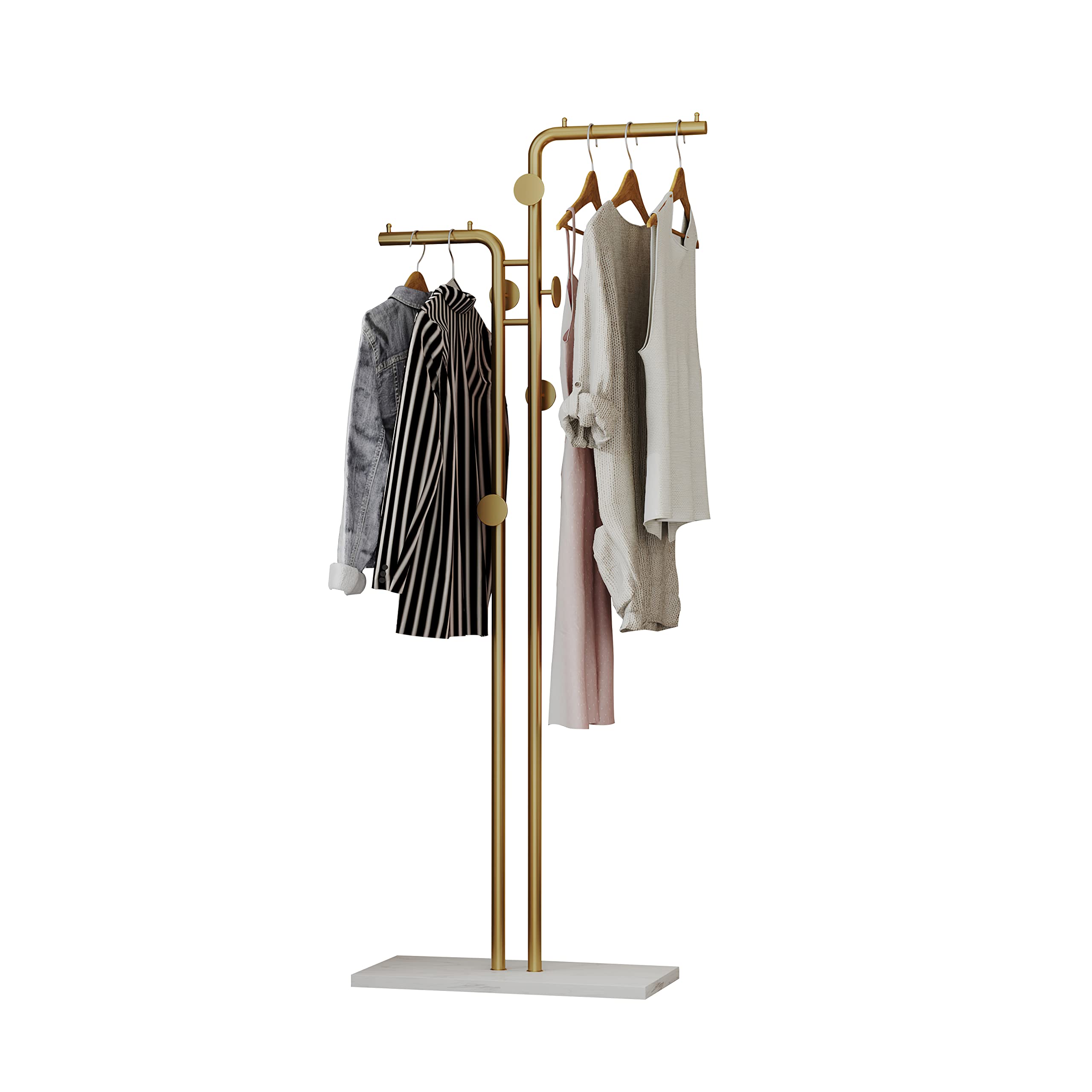 Metal Coat Rack Marble Base Hooks Clothes Coats Bag Tree Hat Display Hanger Stand Organiser 2 Pole V324-H-CRACKGDWH-D