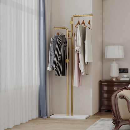 Metal Coat Rack Marble Base Hooks Clothes Coats Bag Tree Hat Display Hanger Stand Organiser 2 Pole V324-H-CRACKGDWH-D