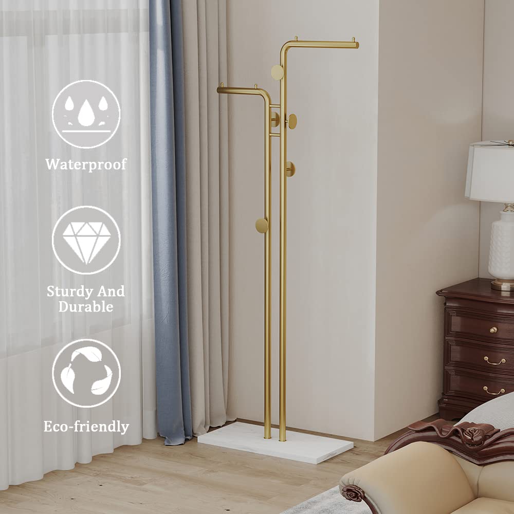 Metal Coat Rack Marble Base Hooks Clothes Coats Bag Tree Hat Display Hanger Stand Organiser 2 Pole V324-H-CRACKGDWH-D
