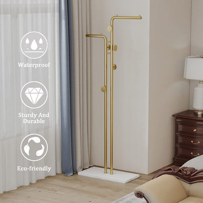 Metal Coat Rack Marble Base Hooks Clothes Coats Bag Tree Hat Display Hanger Stand Organiser 2 Pole V324-H-CRACKGDWH-D