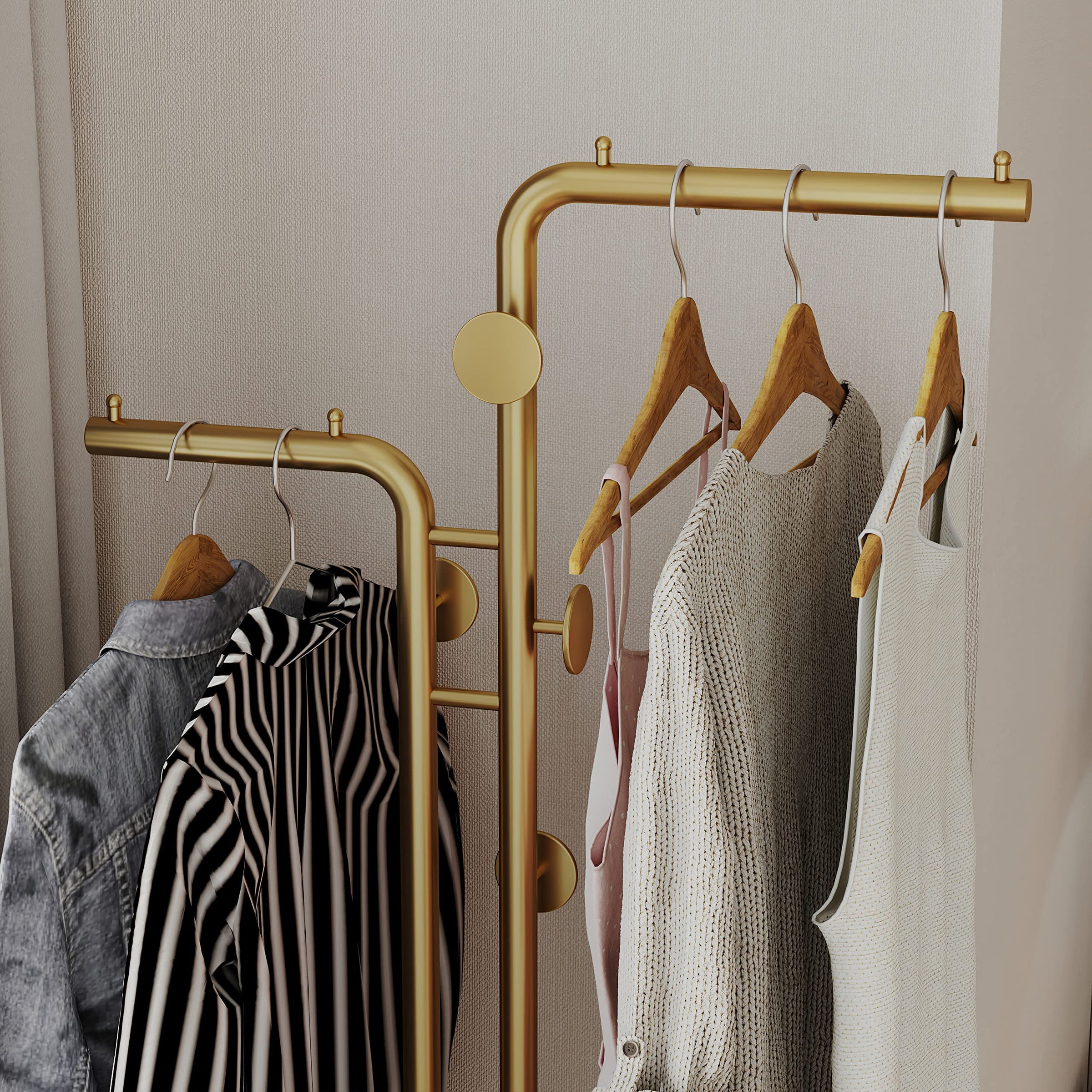 Metal Coat Rack Marble Base Hooks Clothes Coats Bag Tree Hat Display Hanger Stand Organiser 2 Pole V324-H-CRACKGDWH-D