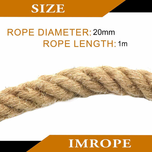 1m Sisal 20mm Rope Natural Twine Cord Thick Jute Hemp Manila Crafting Home Decor V324-HO-20MMSROPE1M