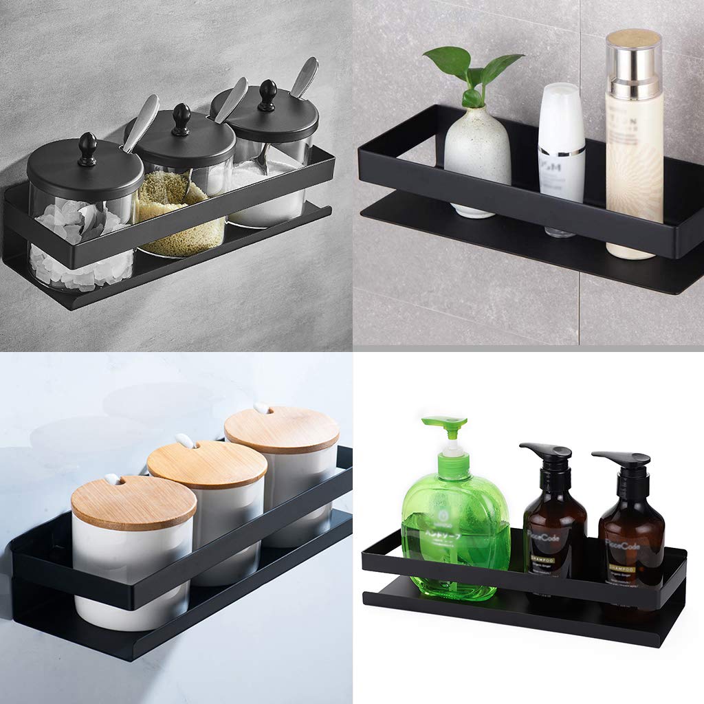 Black Bathroom Shower Shelf Kitchen Rack Storage Shelves Shampoo Holder Organizer V324-HO-23TOWHOLD-BK