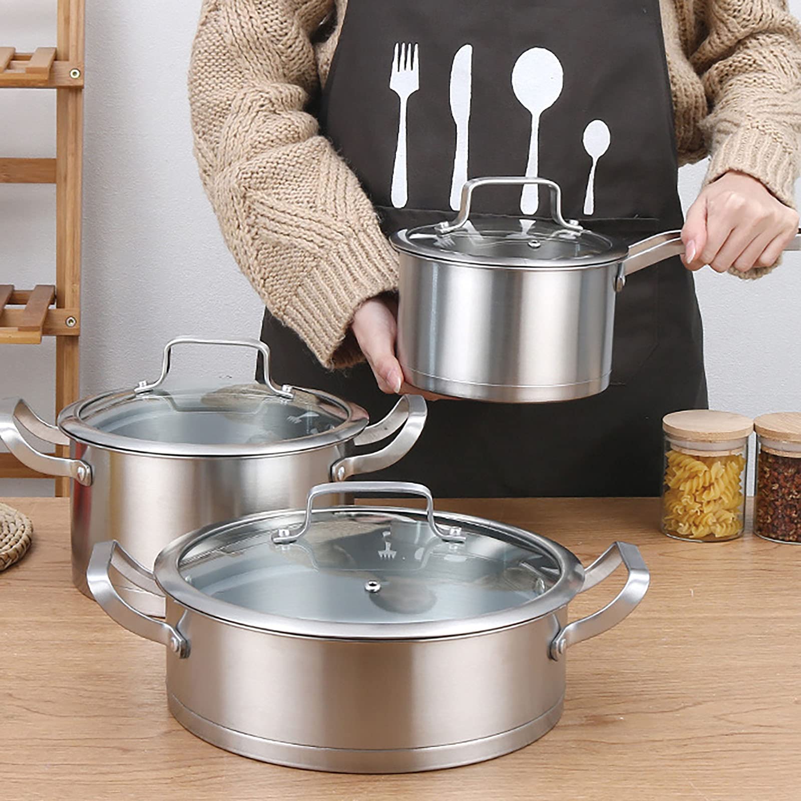 6 Pc Kitchen Sauce Pan Pots Set 430 Stainless Steel Cookware Set Milk stock Pot Pans Set V324-HO-3PC430POT