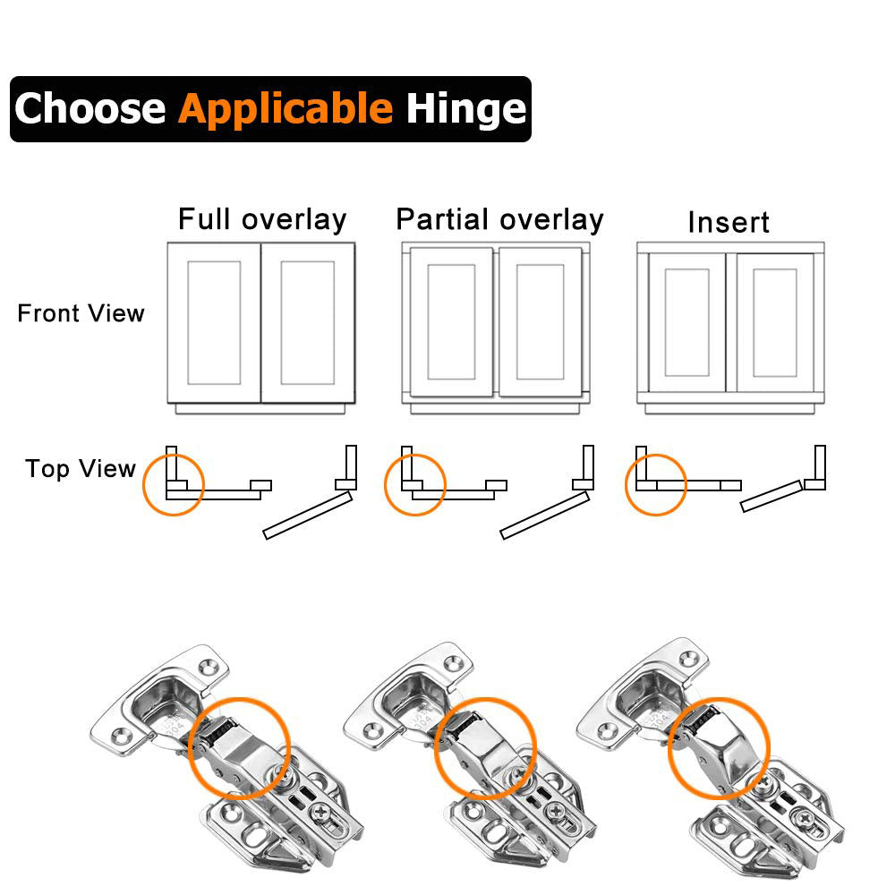 8 Pack 304 Stainless Steel Cabinet Hinges 100 Degree Soft Closing half Overlay Door Hinge Nickel Plated Finish V324-HO-8XPHINGE