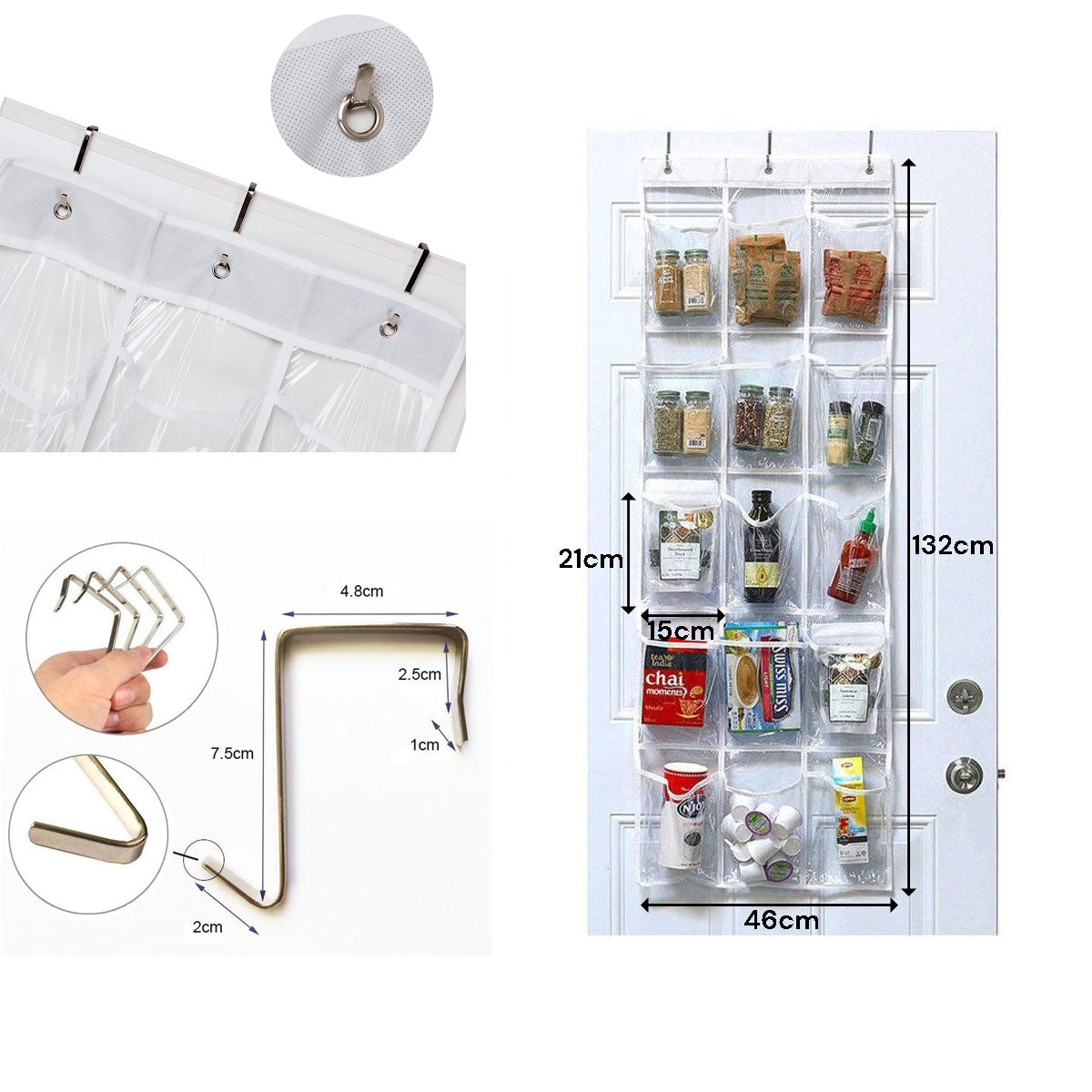 15 Pockets Over The Door Rack Hanging Kitchen Organizer Pantry Organizer Shoe Storage V324-HO-DSTORAGEPVC15PO