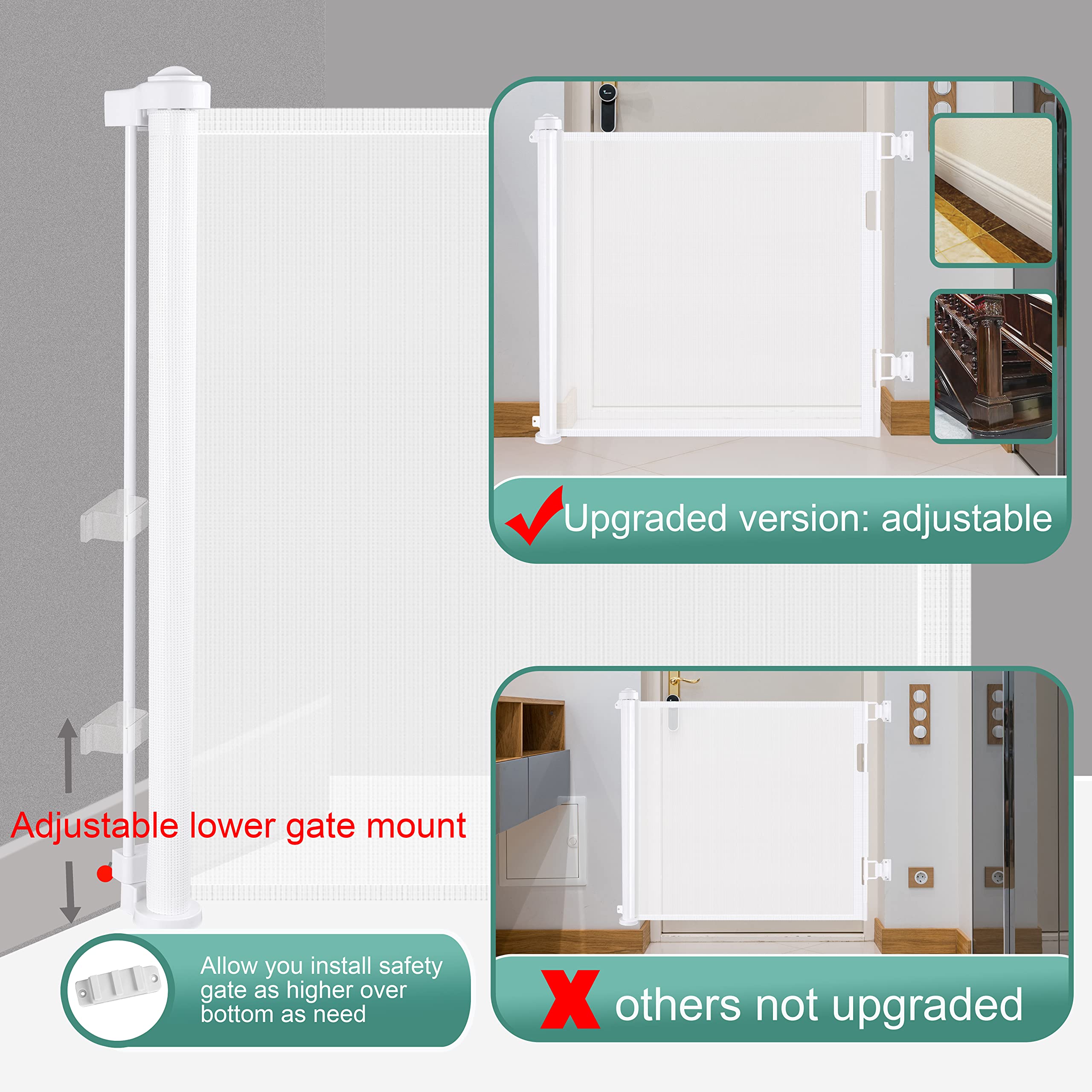 Retractable 1.5M Doorways Hallways Stairs Baby Gate Dog Pet Gate Indoor Outdoor Safety Gates White V324-HO-GATEWH15M