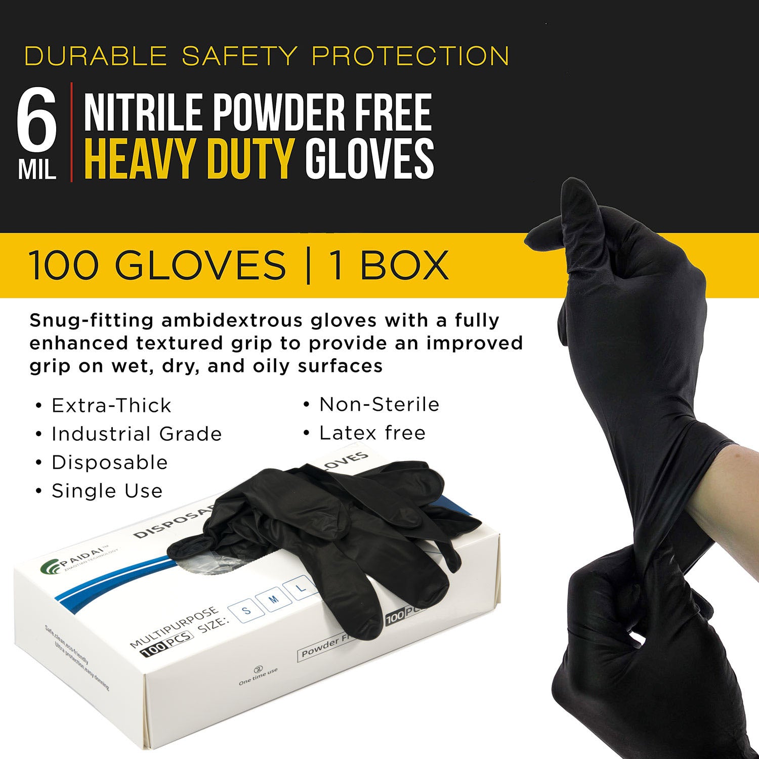 100x Nitrile Black Industrial Mechanic Tattoo Food Disposable Gloves Large V324-HO-GLOVELARGE