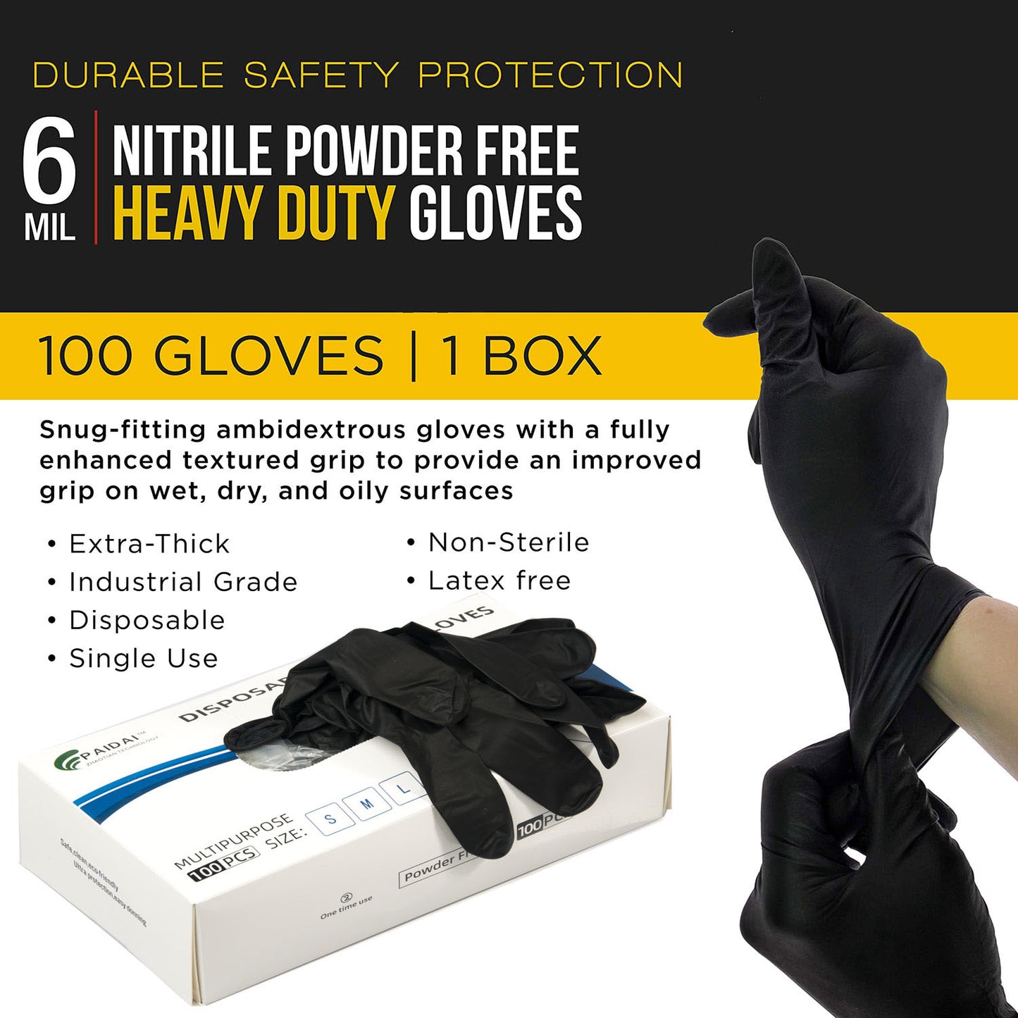 100x Nitrile Black Industrial Mechanic Tattoo Food Disposable Gloves Medium V324-HO-GLOVEMED