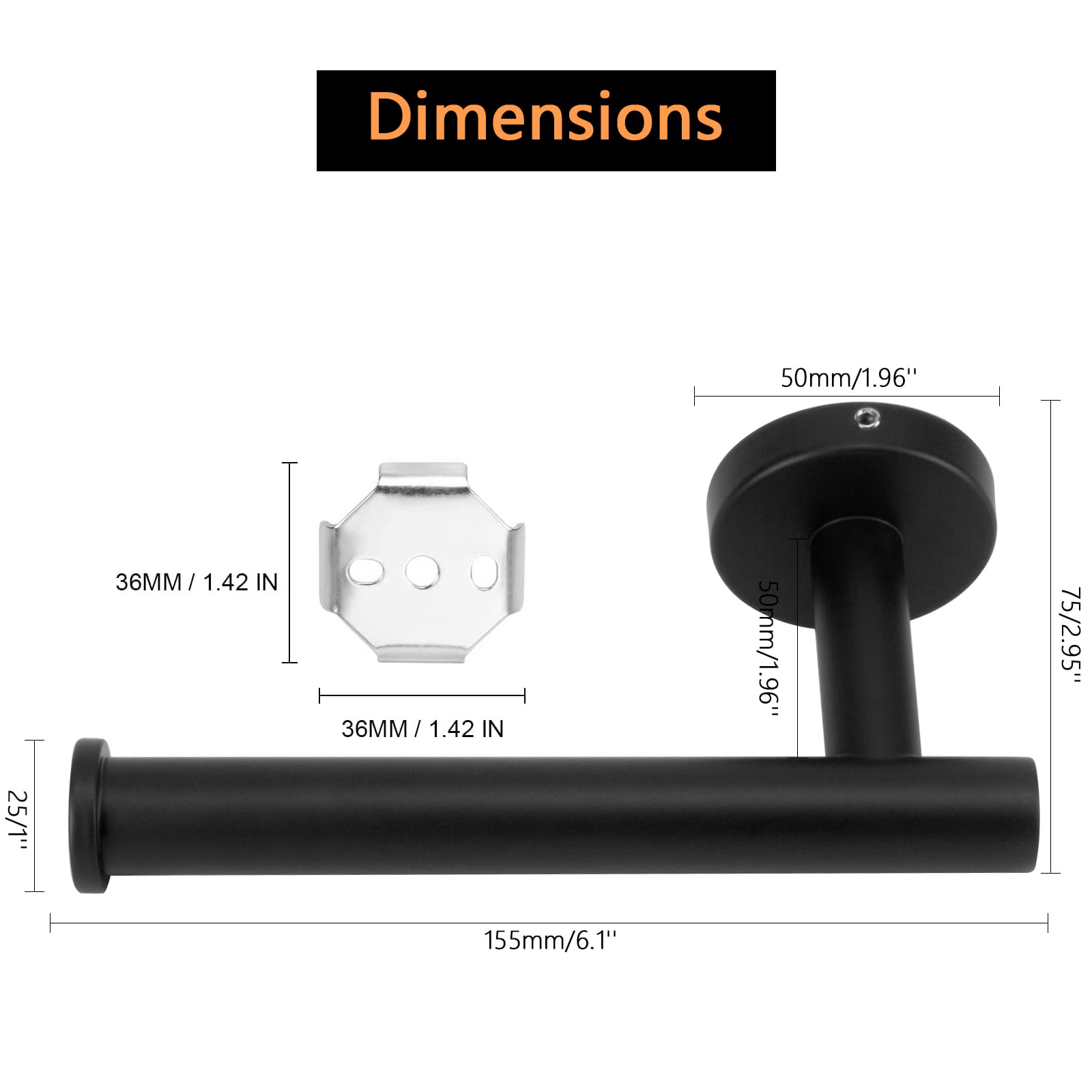 Toilet Paper Holder Black Wall Mount Bathroom Paper Roll Holder Roll Holder 304 V324-HO-TPHOLD-DKBK