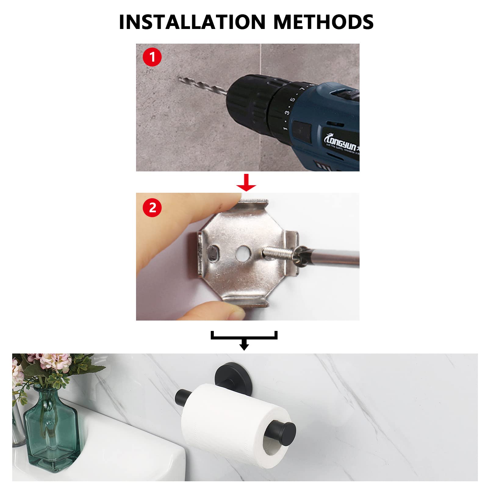 Toilet Paper Holder Black Wall Mount Bathroom Paper Roll Holder Roll Holder 304 V324-HO-TPHOLD-DKBK