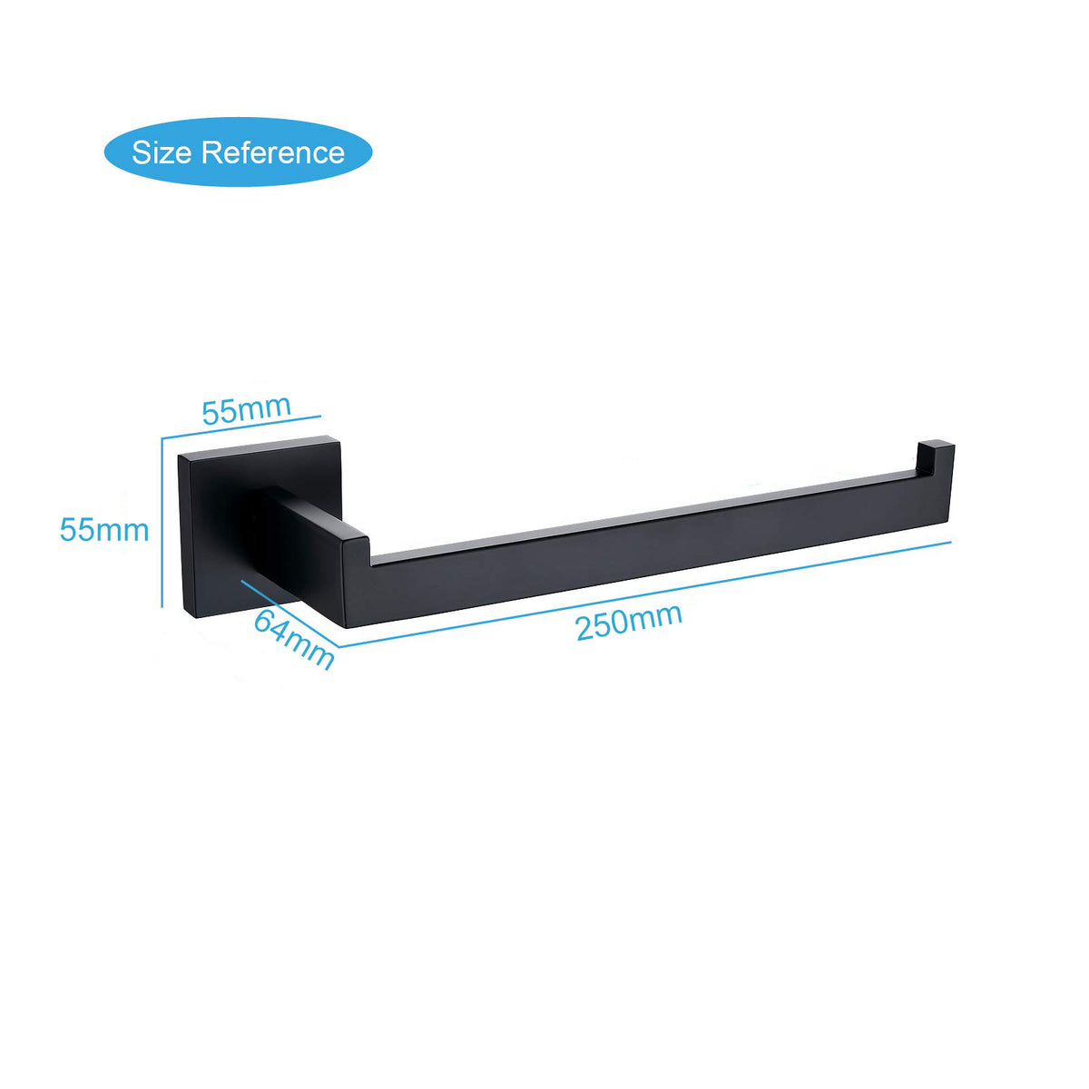 Square Hand Towel Holder Ring Wall Mounted Modern Towel Bar Bathroom Kitchen Black V324-HO-TTHOLD-BK