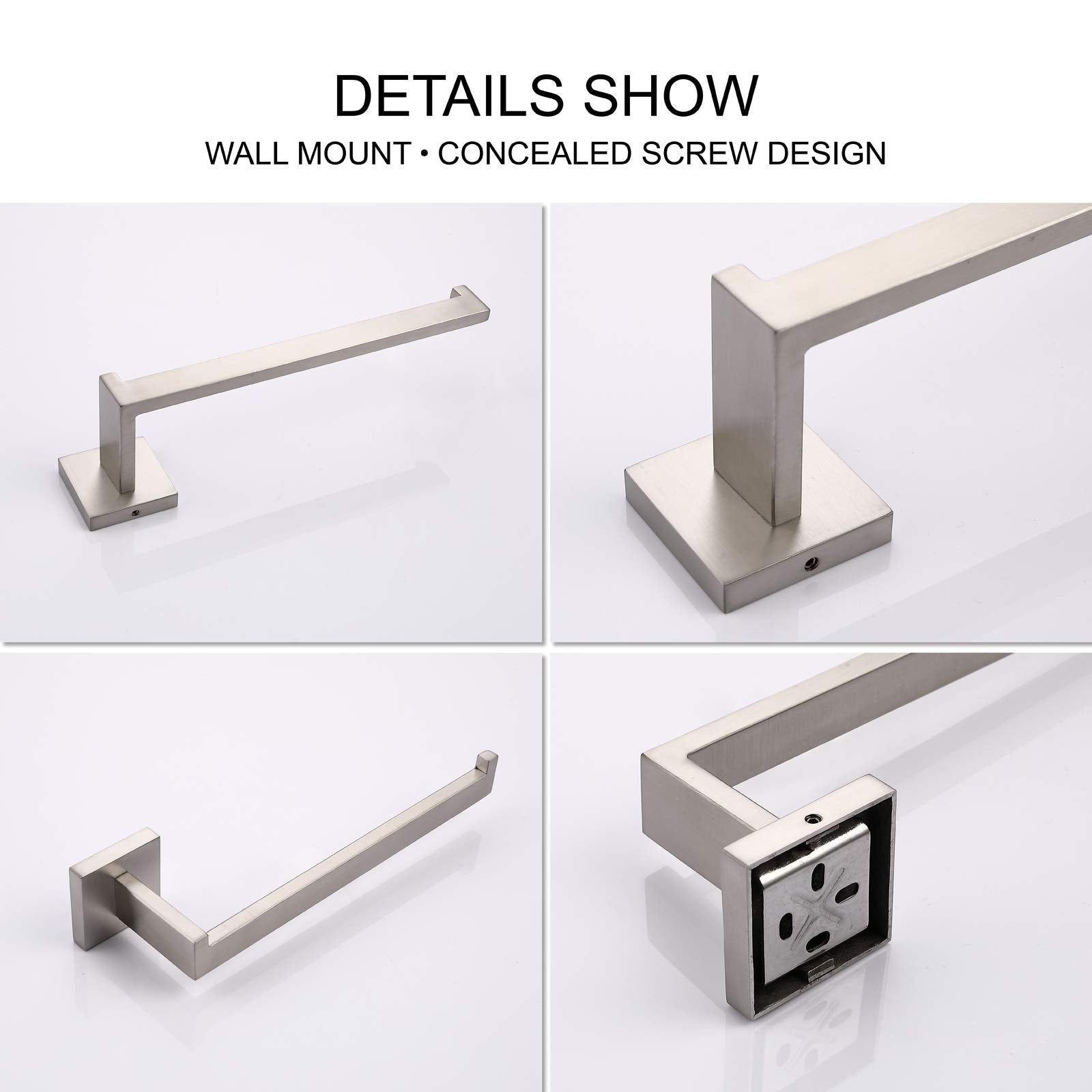 Square Hand Towel Holder Ring Wall Mounted Modern Towel Bar Bathroom Kitchen V324-HO-TTHOLD-SI