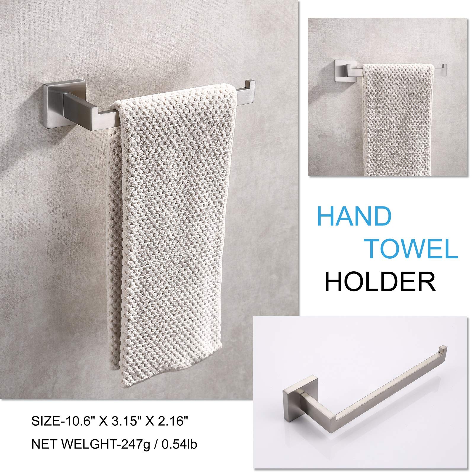Square Hand Towel Holder Ring Wall Mounted Modern Towel Bar Bathroom Kitchen V324-HO-TTHOLD-SI