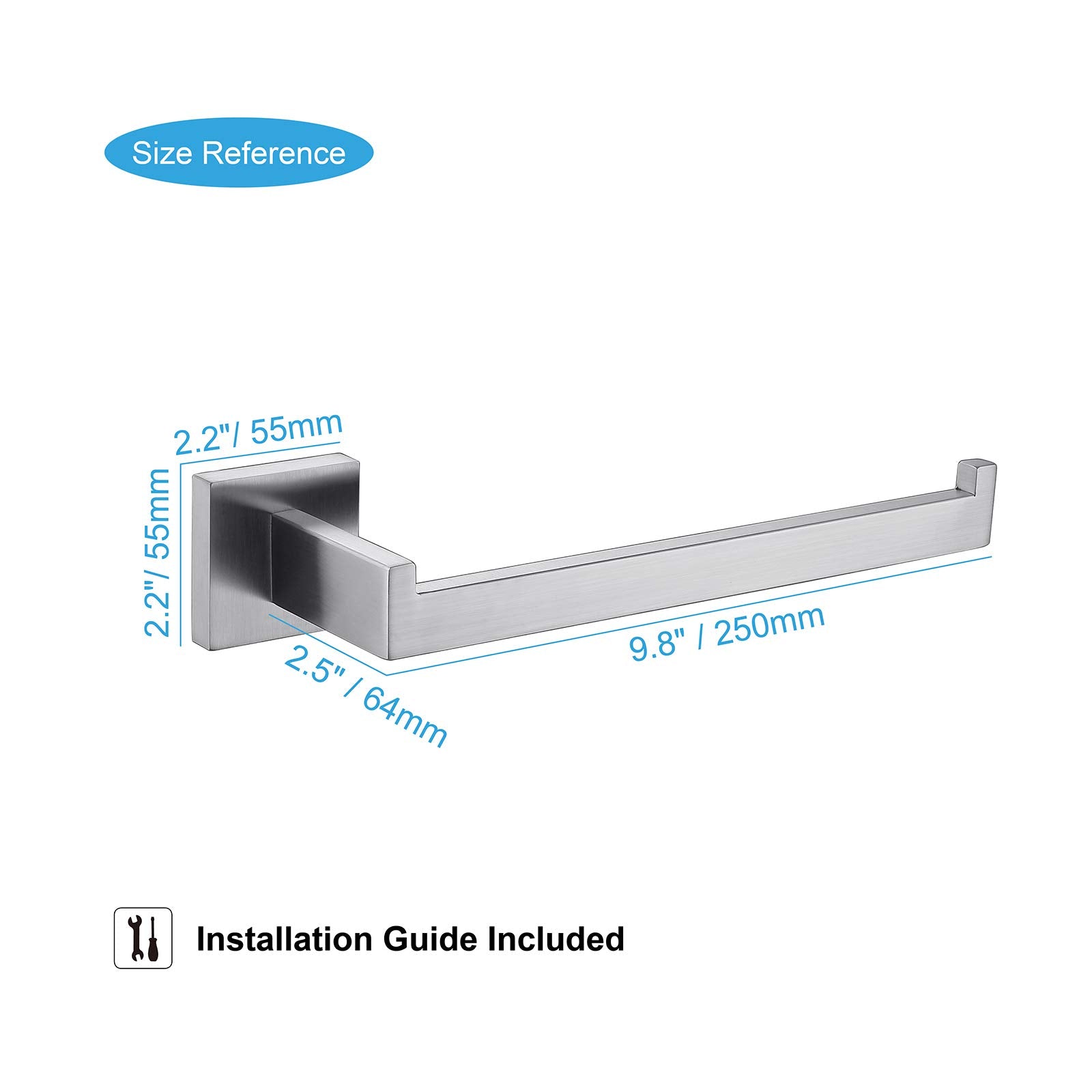 Square Hand Towel Holder Ring Wall Mounted Modern Towel Bar Bathroom Kitchen V324-HO-TTHOLD-SI